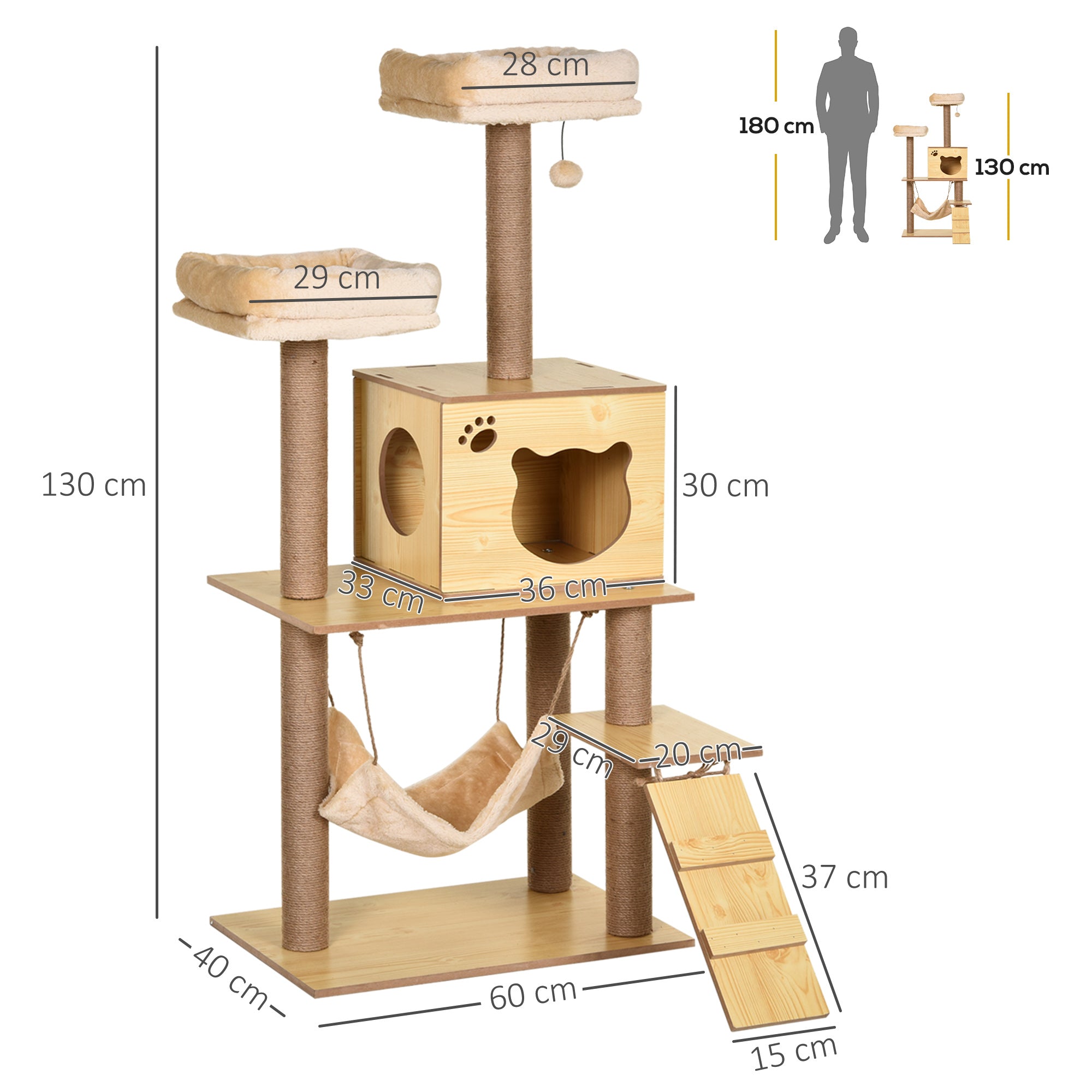Arranhador para Gatos – 130 cm – Bege e Marrom – Madeira