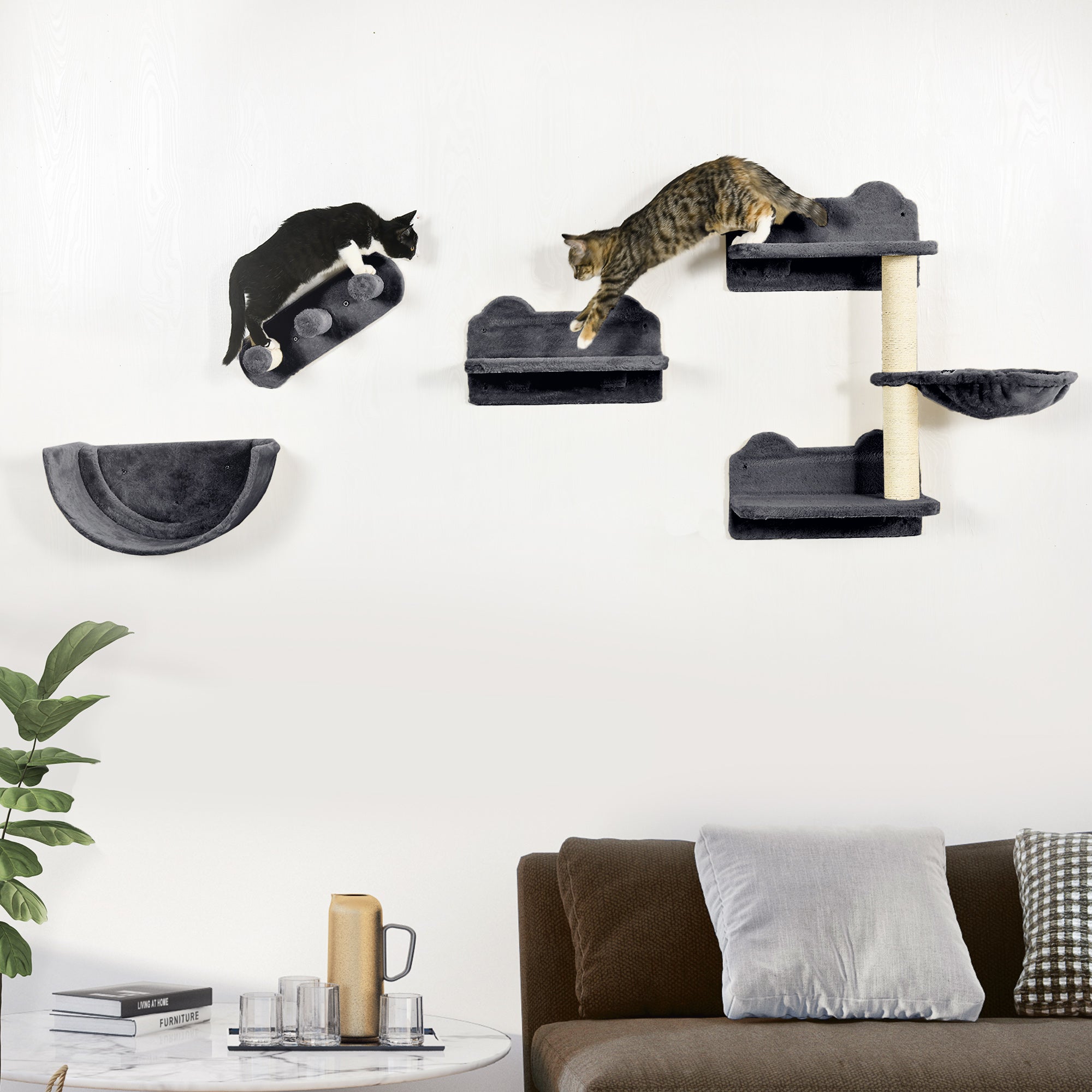 Conjunto de Prateleiras de Escalada para Gatos – 40x27,5x23,5 cm – Cinzento – Aglomerado de madeira