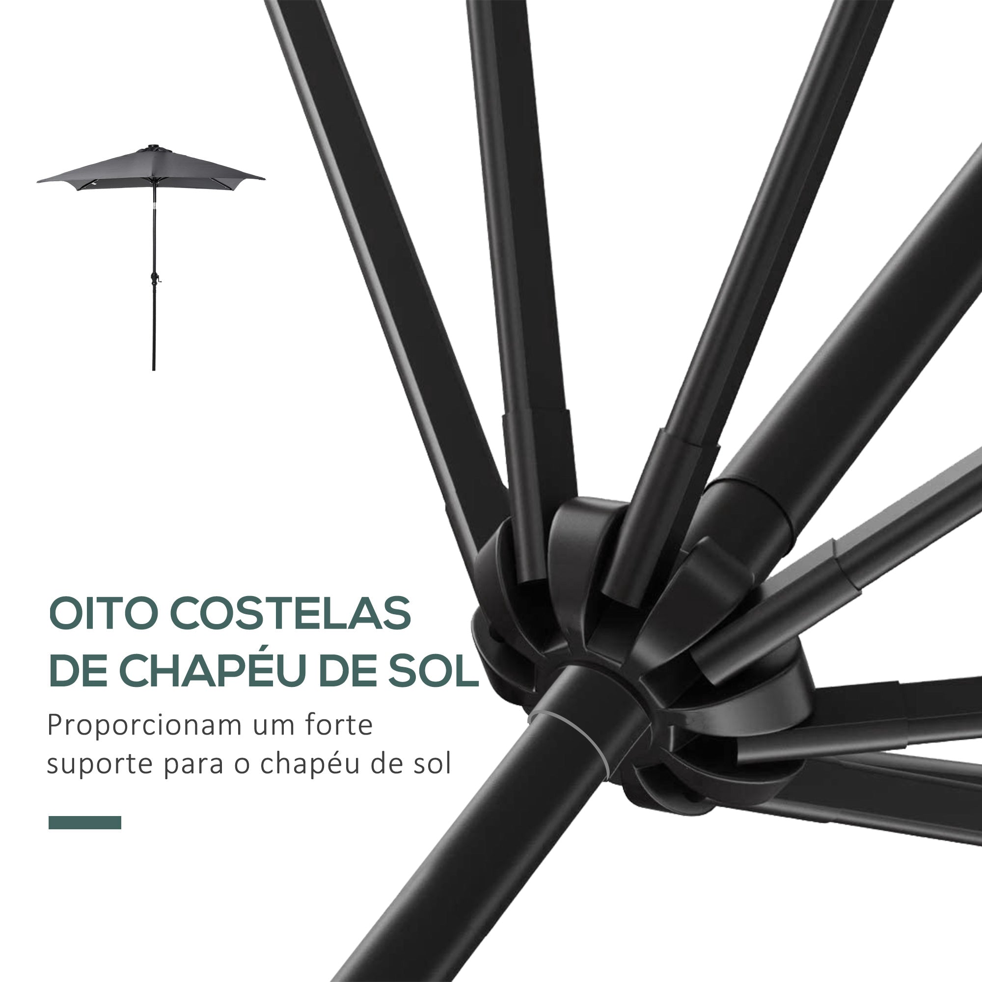 Chapéu de Sol 268x205x248 cm com Luzes LED - Cinza Escuro