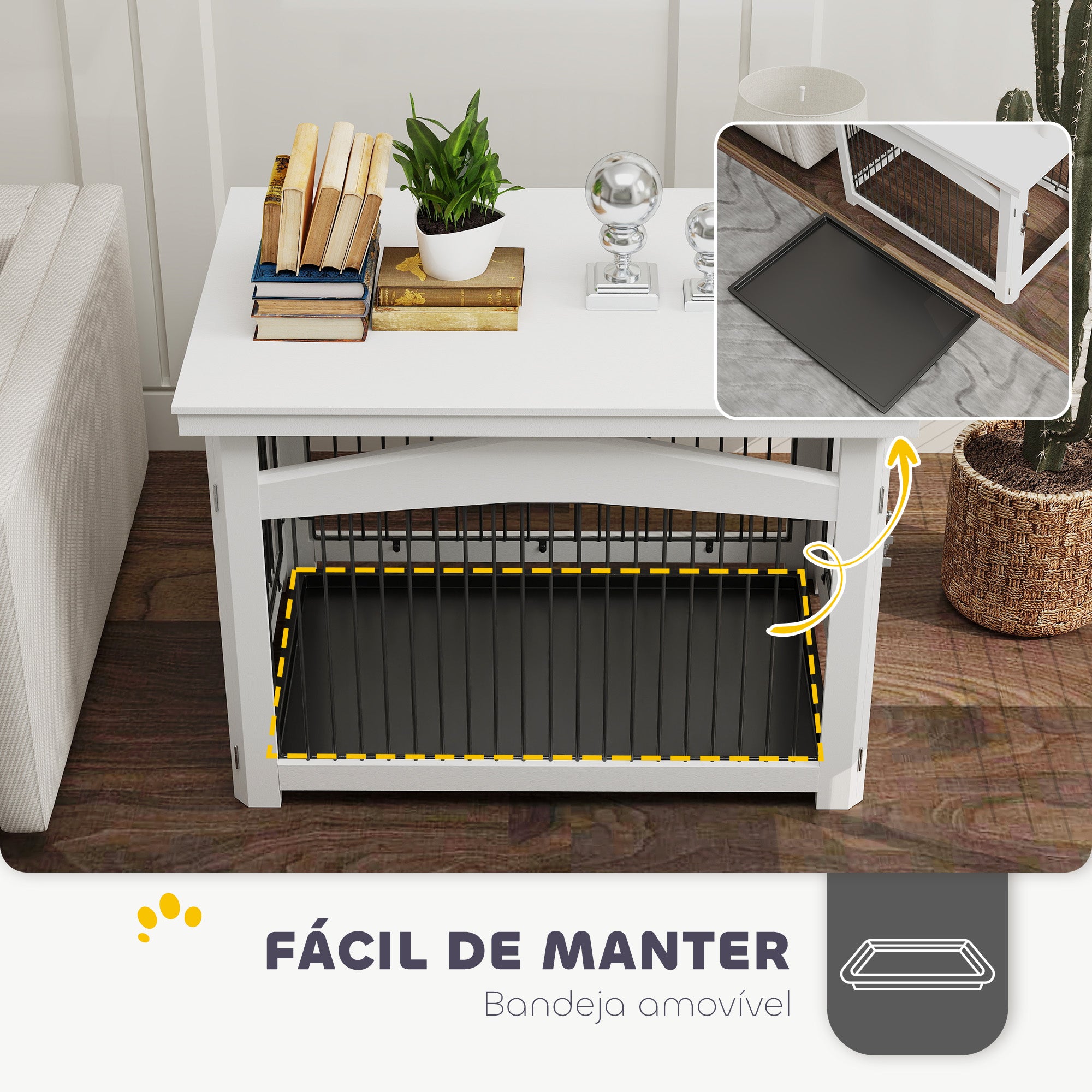 Gaiola para Cães Médios 3 em 1 – 82,5x57,5x59,5 cm – Branco – MDF e aço