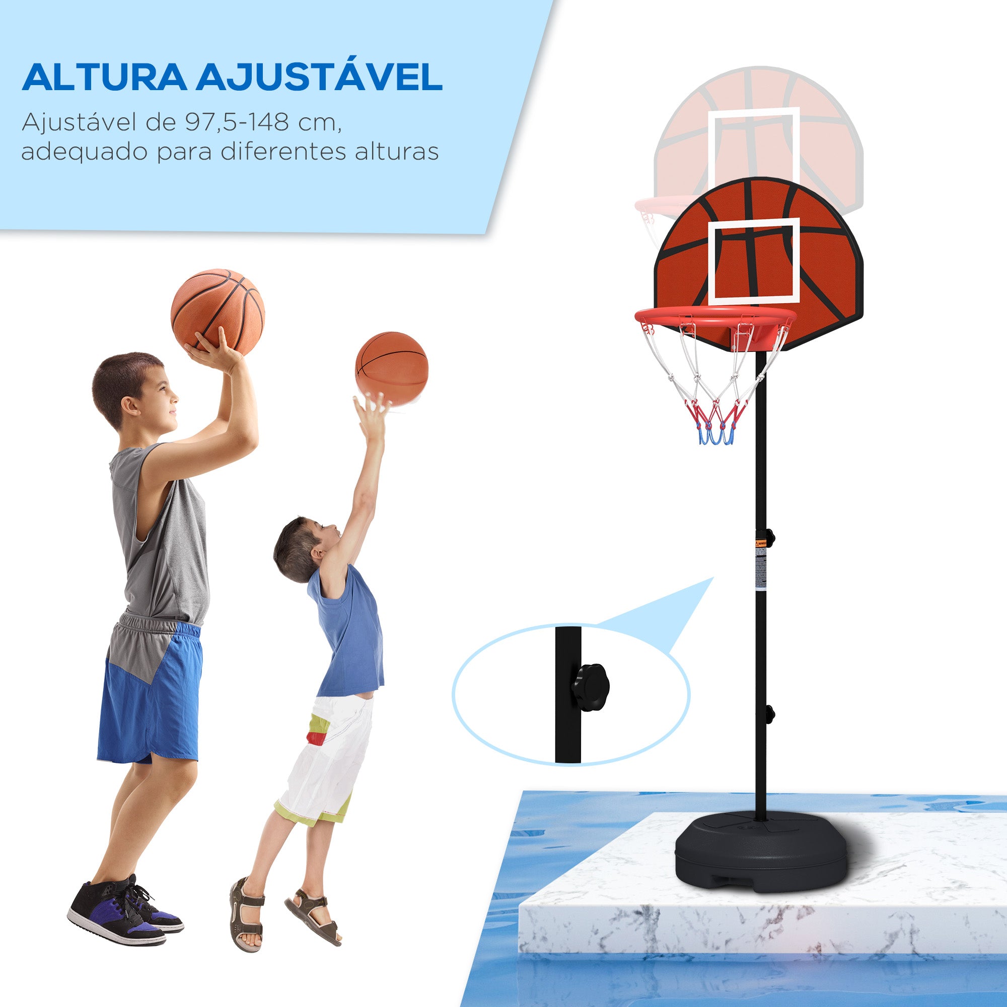Tabela de Basquetebol com Altura Ajustável Ø38x129-179 cm Preto e Marrom