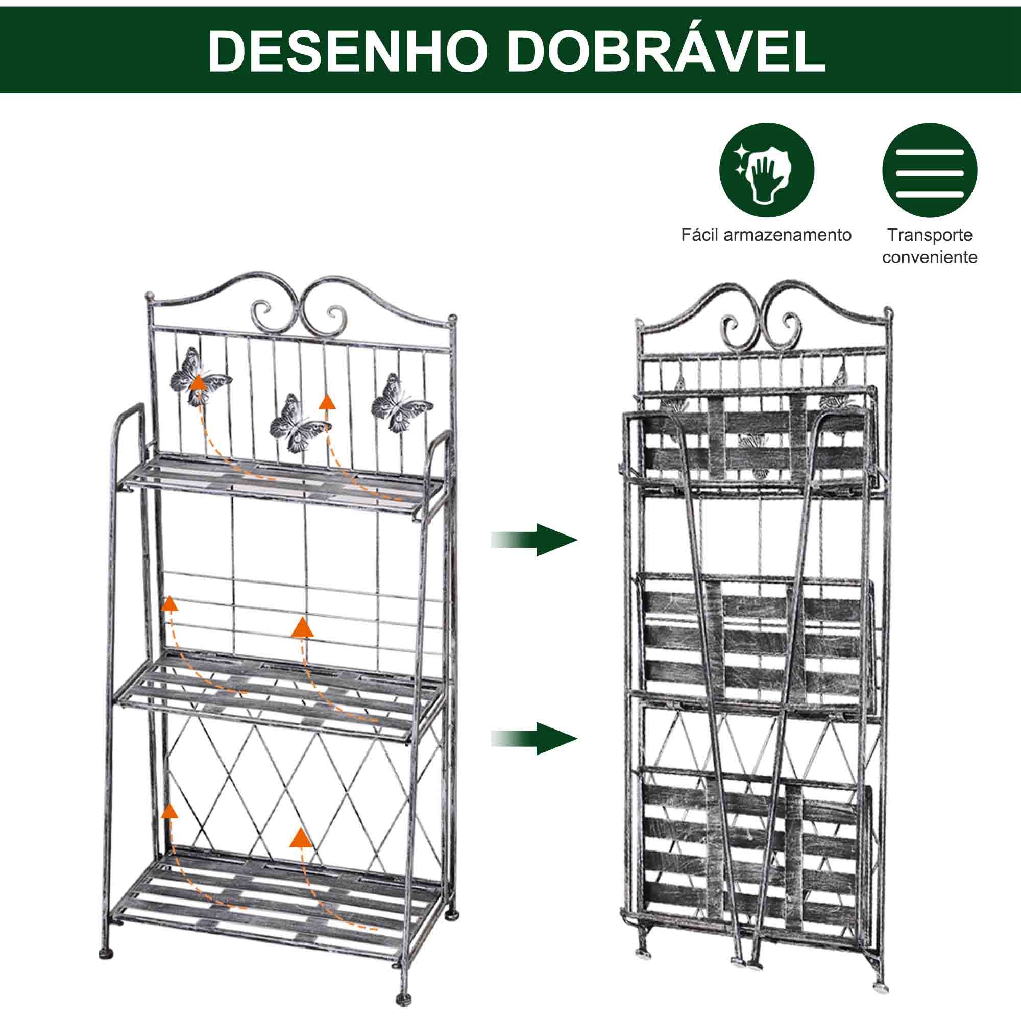 Suporte para Plantas de Metal 3 Níveis 44x25x96 cm Prata