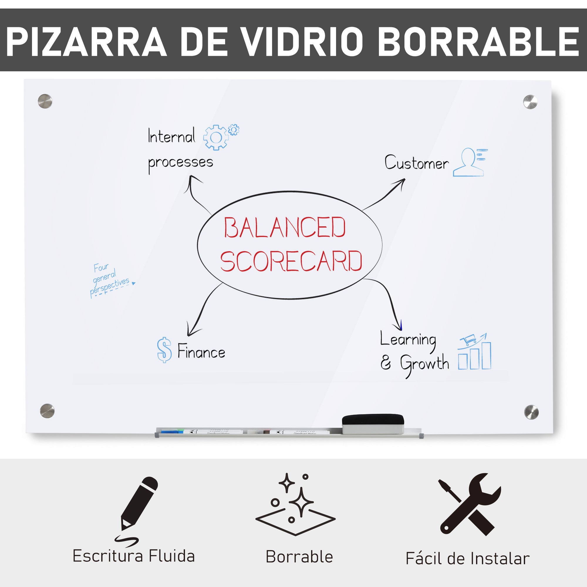 Quadro de Vidro Magnético 90x60x0,45 cm Branco