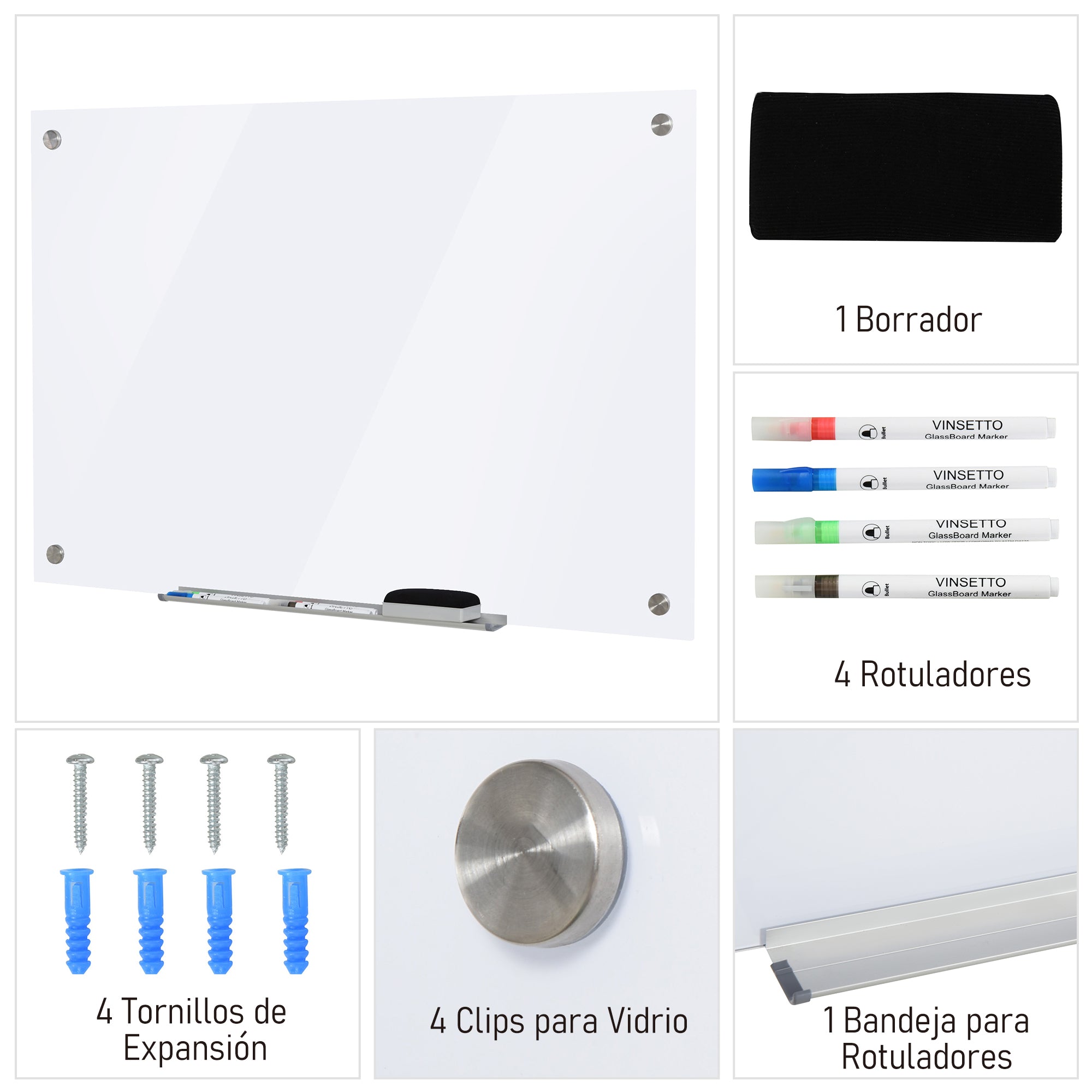 Quadro de Vidro Magnético 90x60x0,45 cm Branco