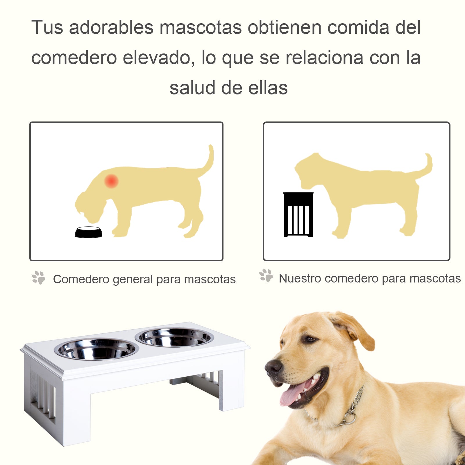 Comedouro Elevado para Cães 44x24x15 cm Branco