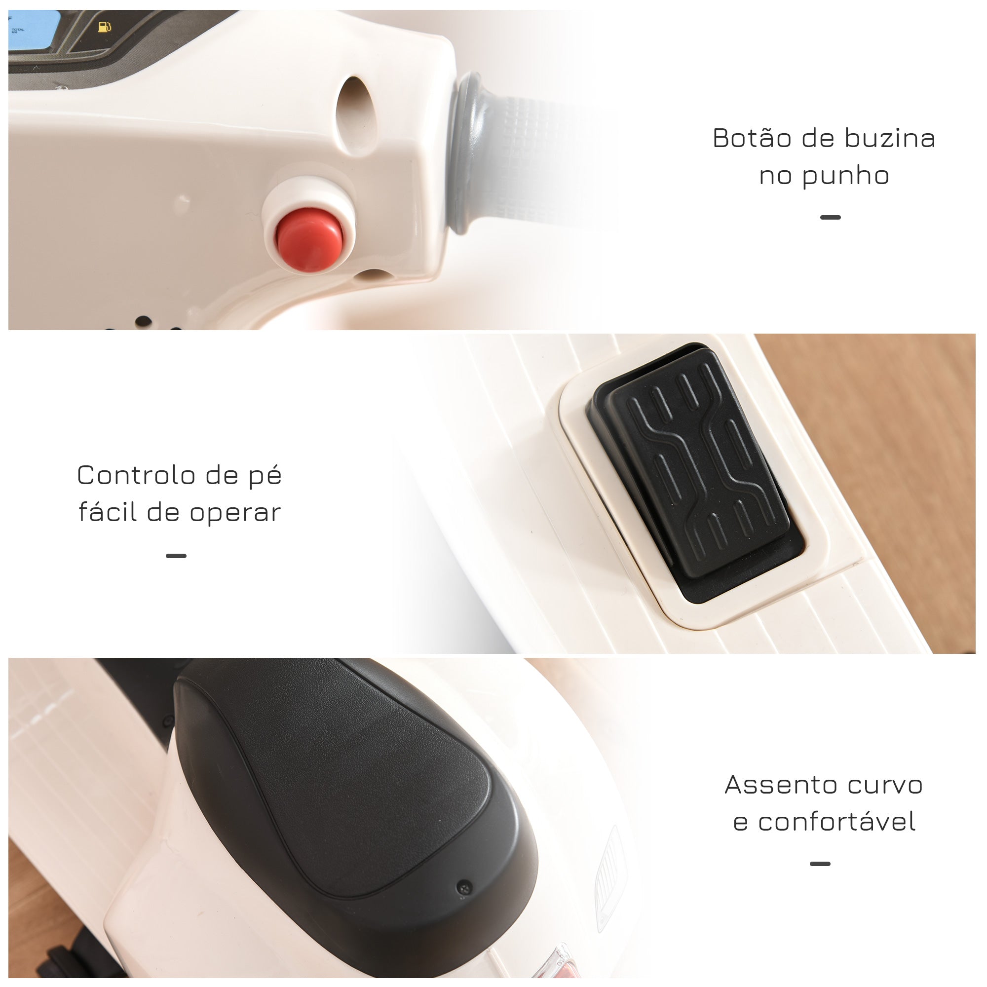 Mota Elétrica Infantil com 4 Rodas – 66,5x38x52 cm – Branco – PP e metal