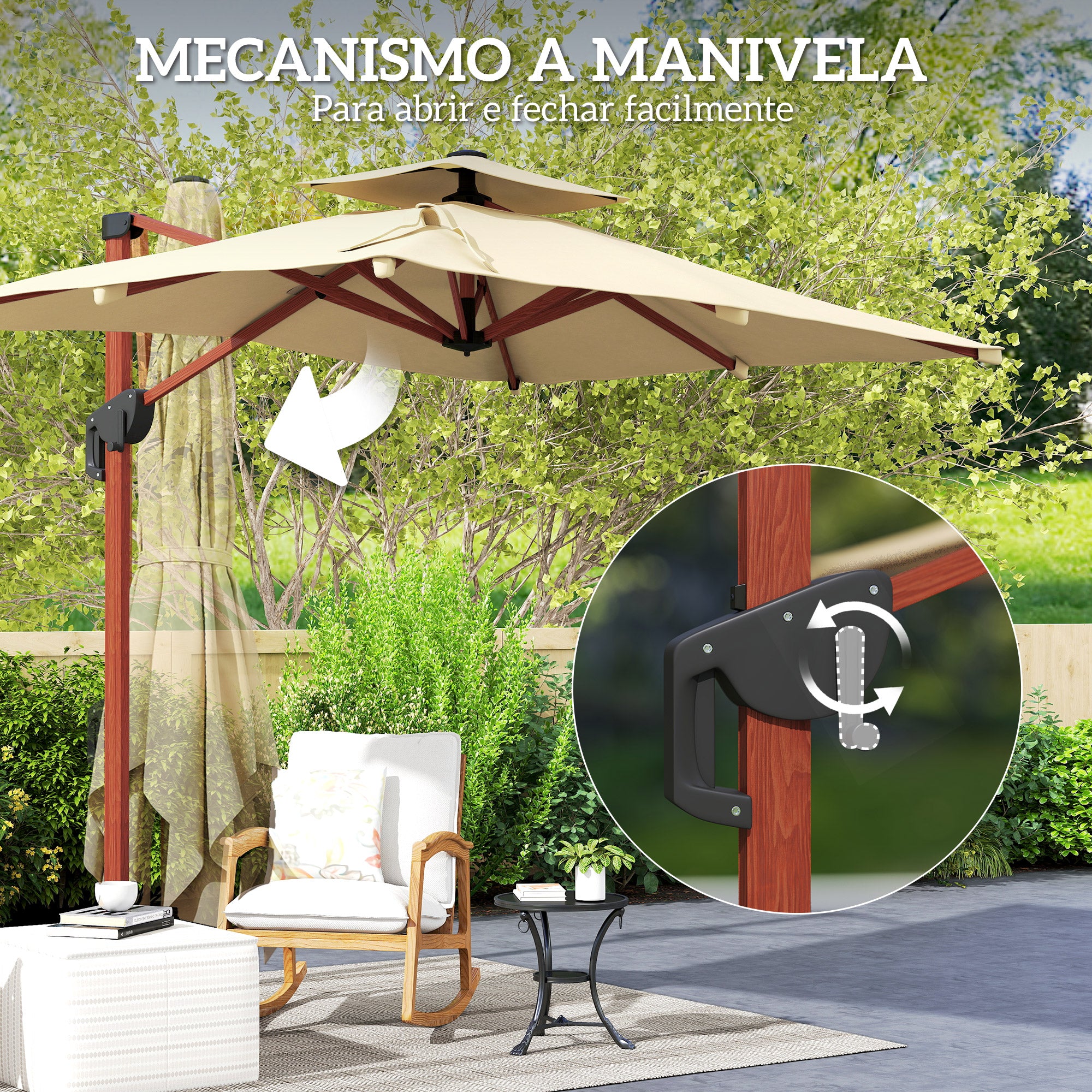 Chapéu de Sol de Jardim 300x198x252 cm - Cor Cáqui