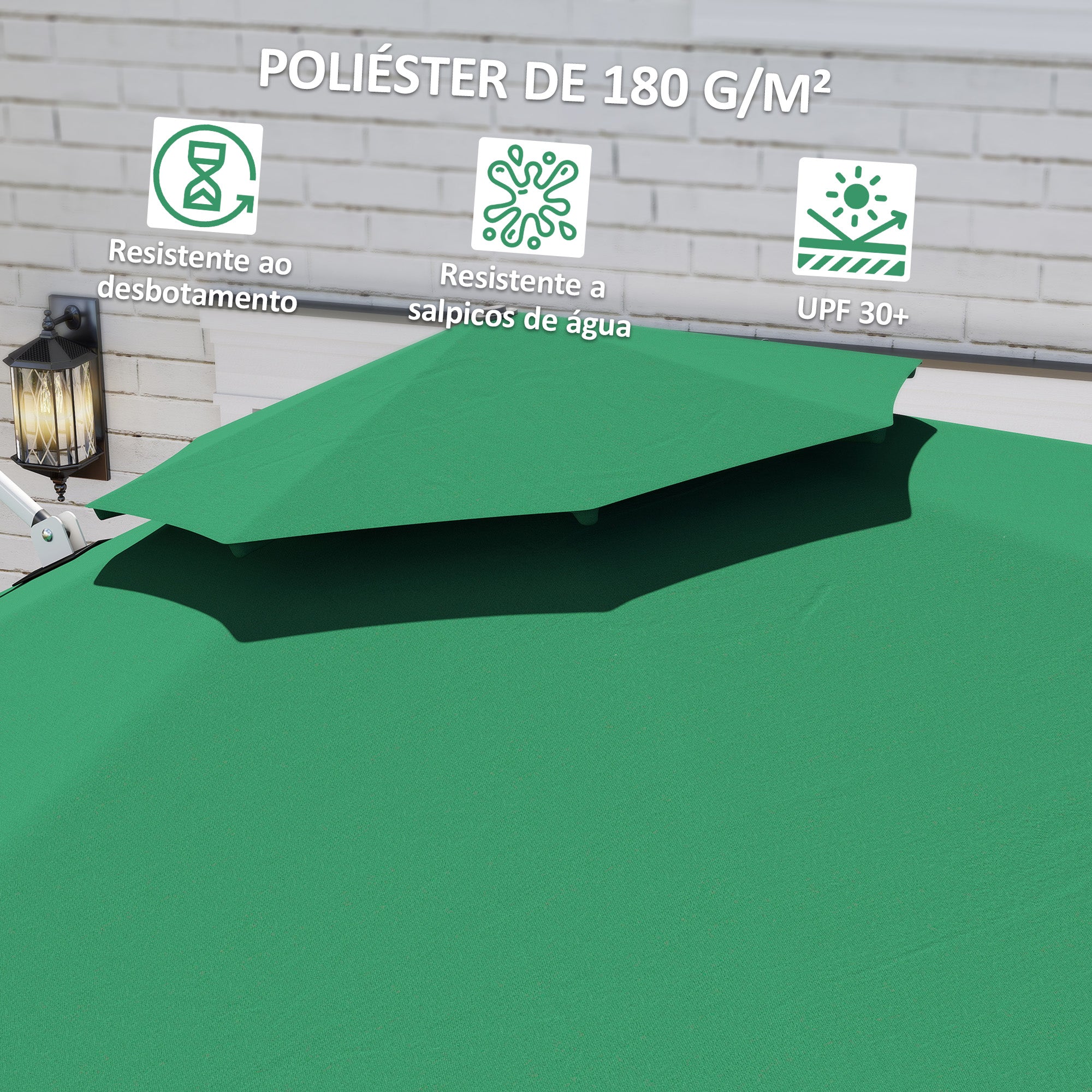 Chapéu de Sol Verde Escuro Ø292x247 cm com Manivela Rotativa 360°