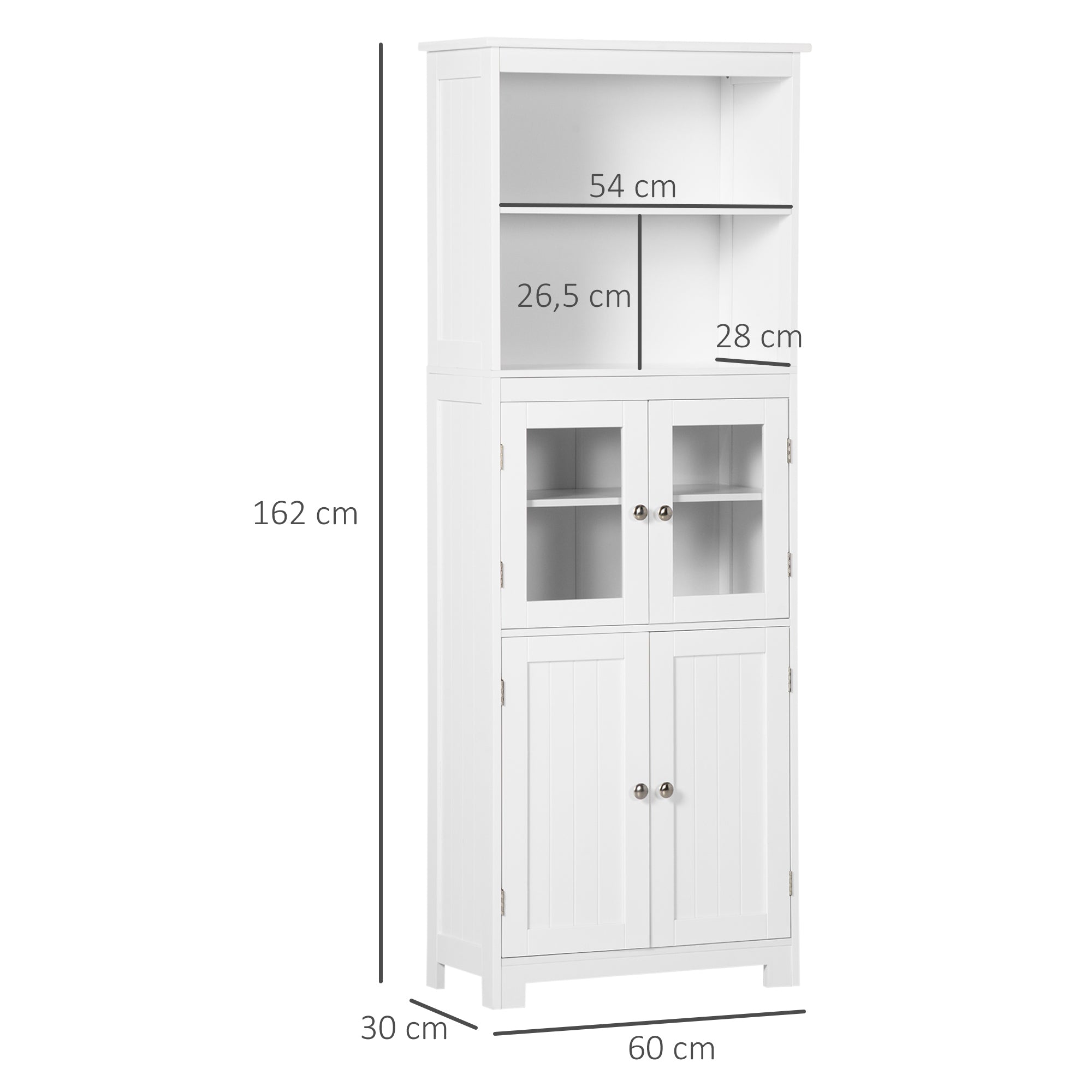 Armário de Cozinha – 60x30x162 cm – Branco – MDF e Vidro Temperado