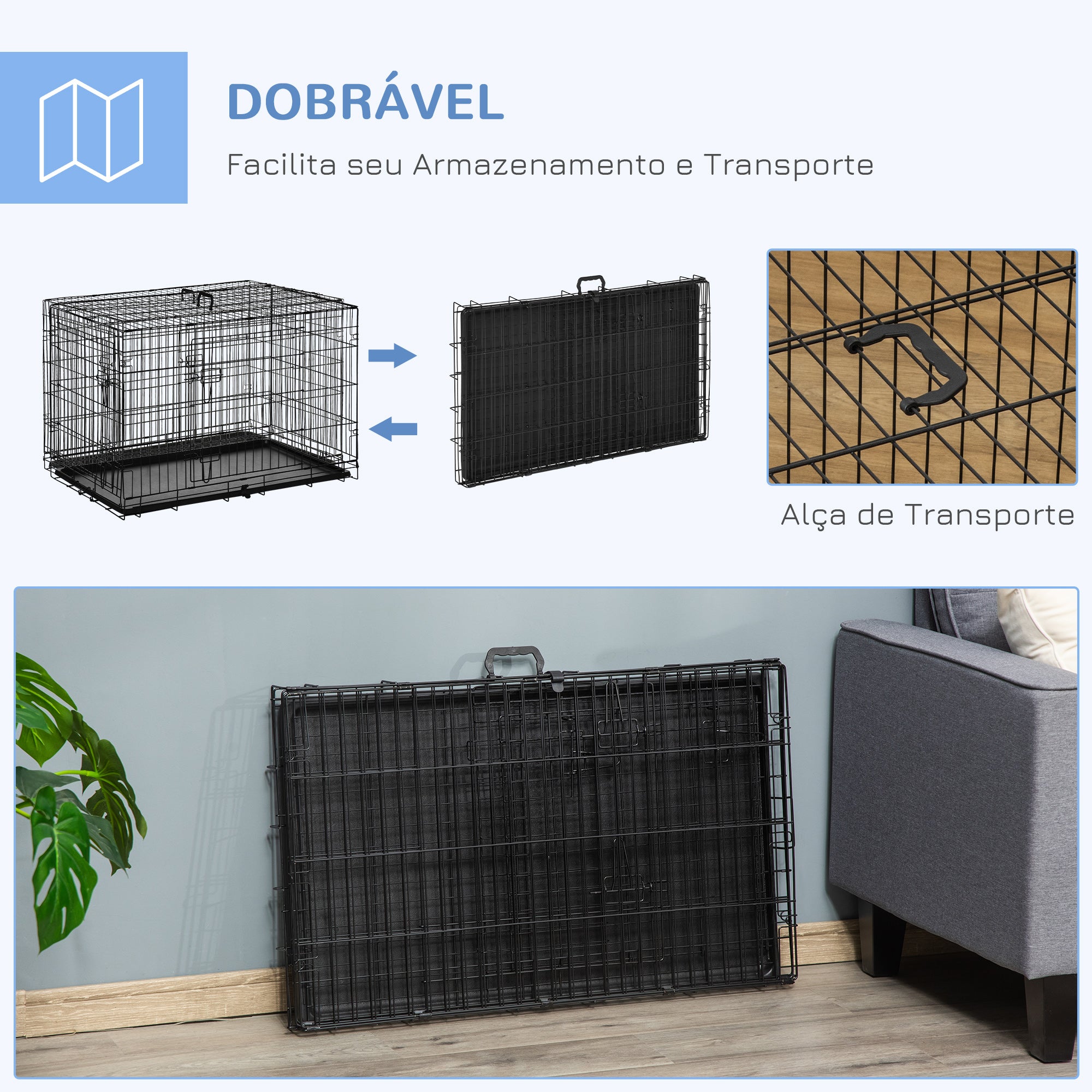 Gaiola para Cães Dobrável 92x57x62,5cm - Cor Preto