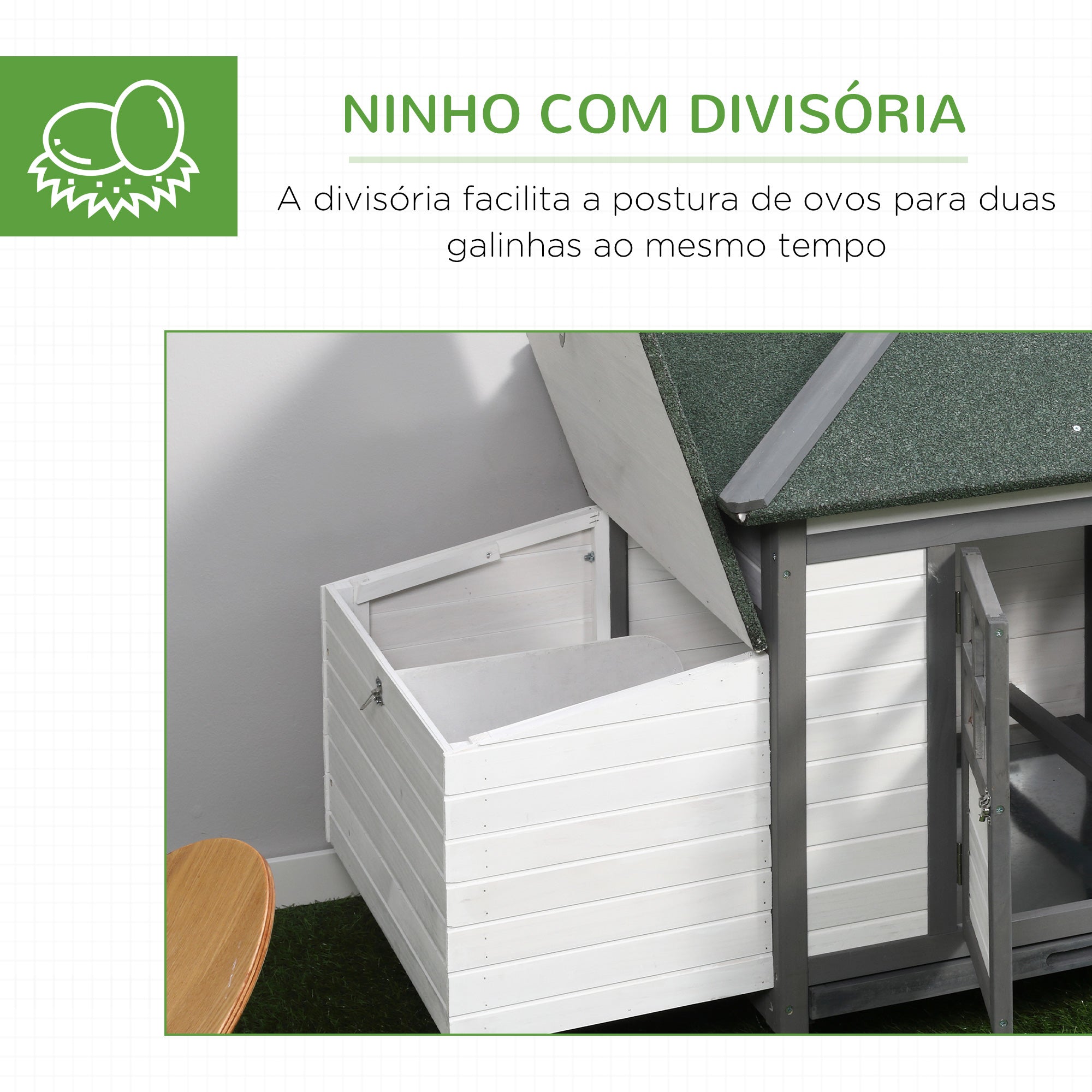 Galinheiro de Madeira Cinzento 196x76x97 cm com Bandeja Removível