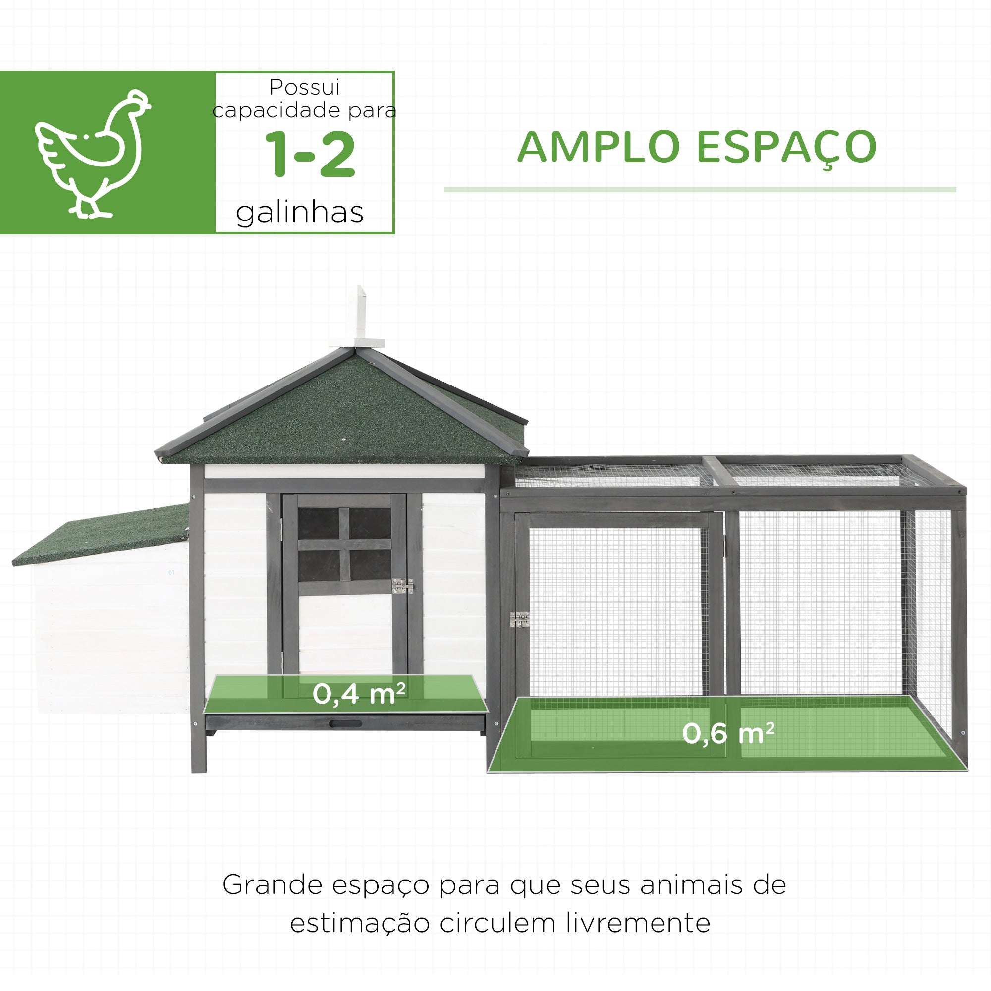 Galinheiro de Madeira Cinzento 196x76x97 cm com Bandeja Removível