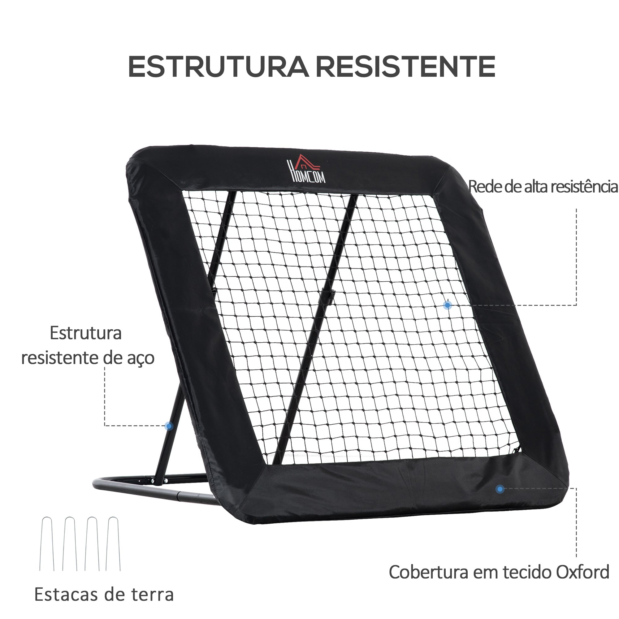 Rede de Rebote Dobrável com 4 Ângulos Ajustáveis 128x118x108-120cm Preto