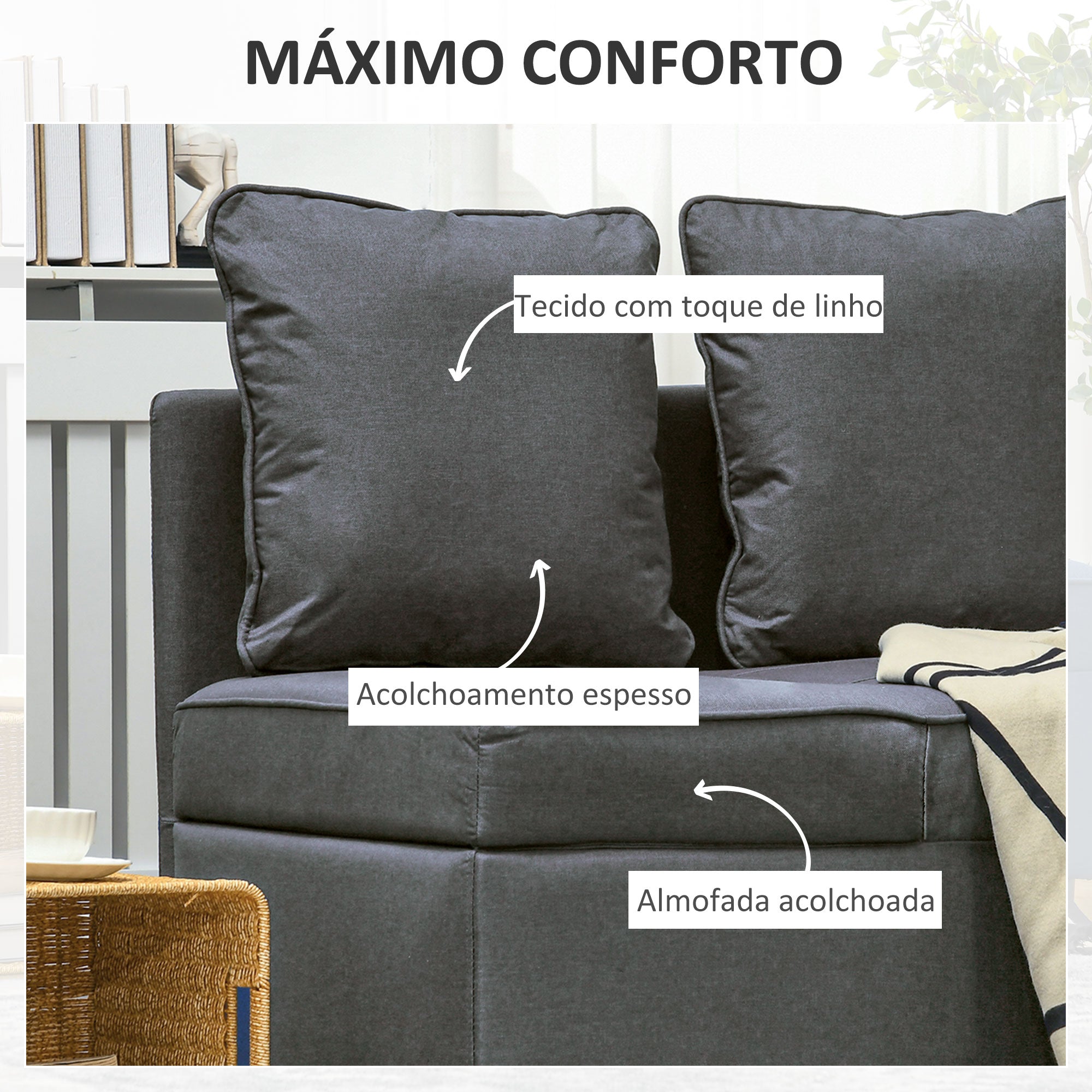 Sofá Cama 3 em 1 65x98x69 cm Cinzento