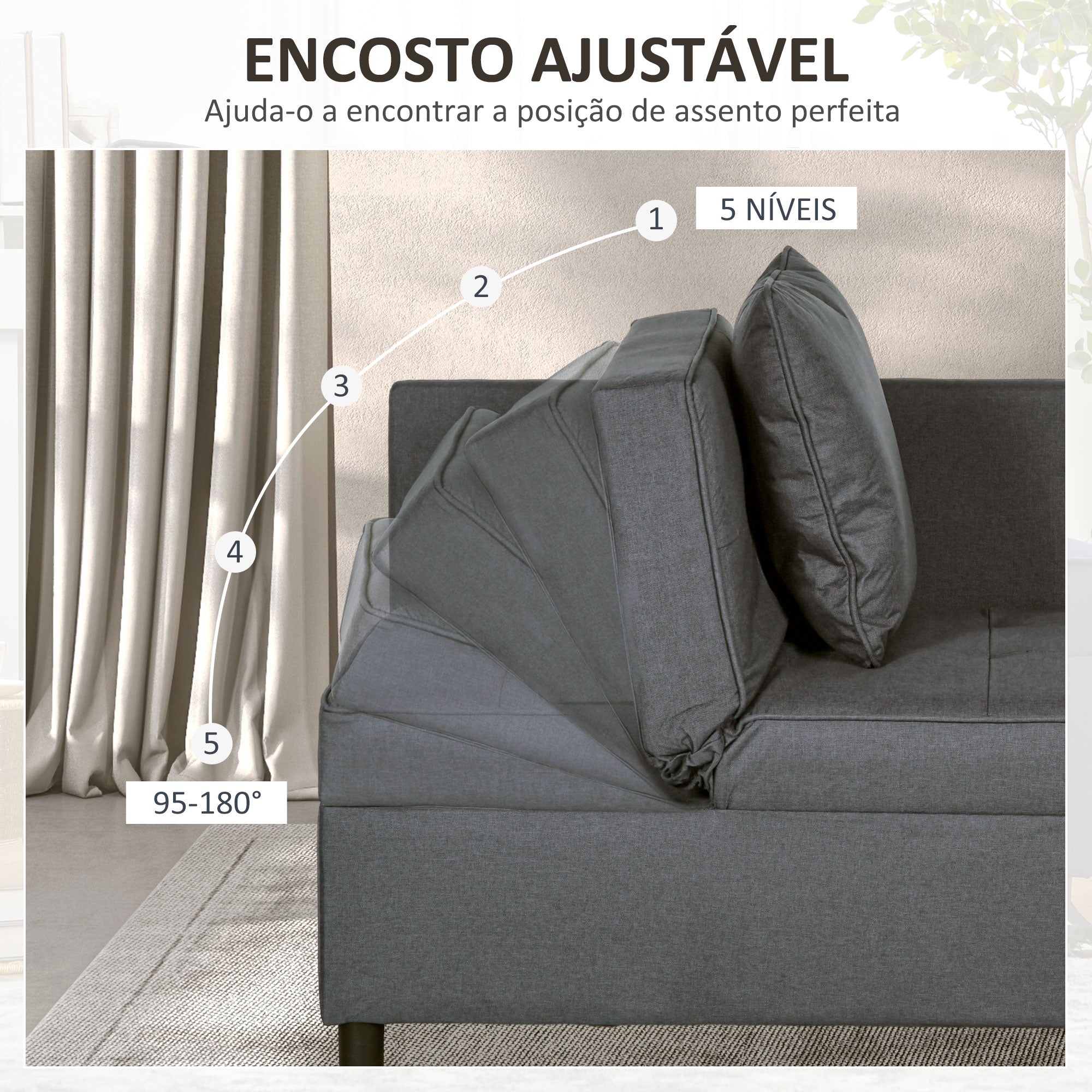 Sofá Cama 3 em 1 65x98x69 cm Cinzento