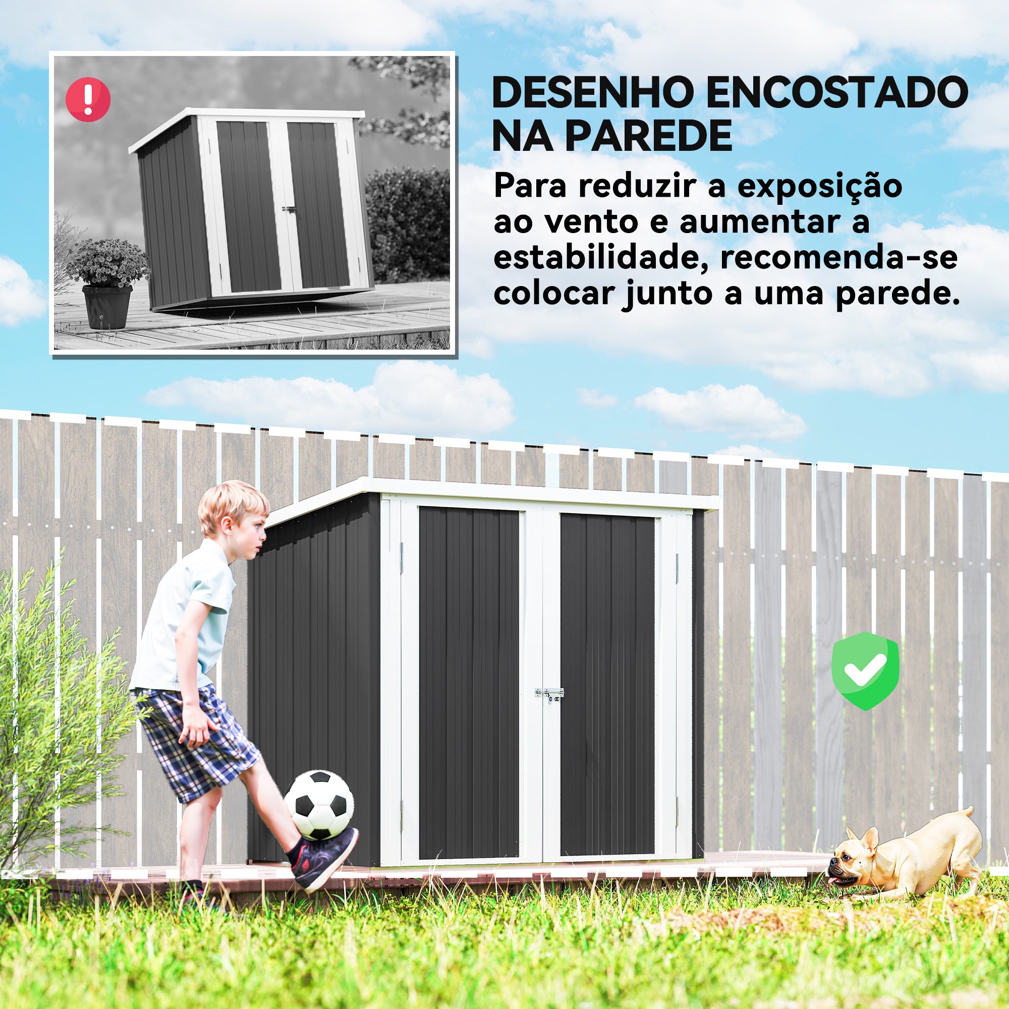 Abrigo de Jardim – 147x86x134 cm – Preto – Aço e Polipropileno
