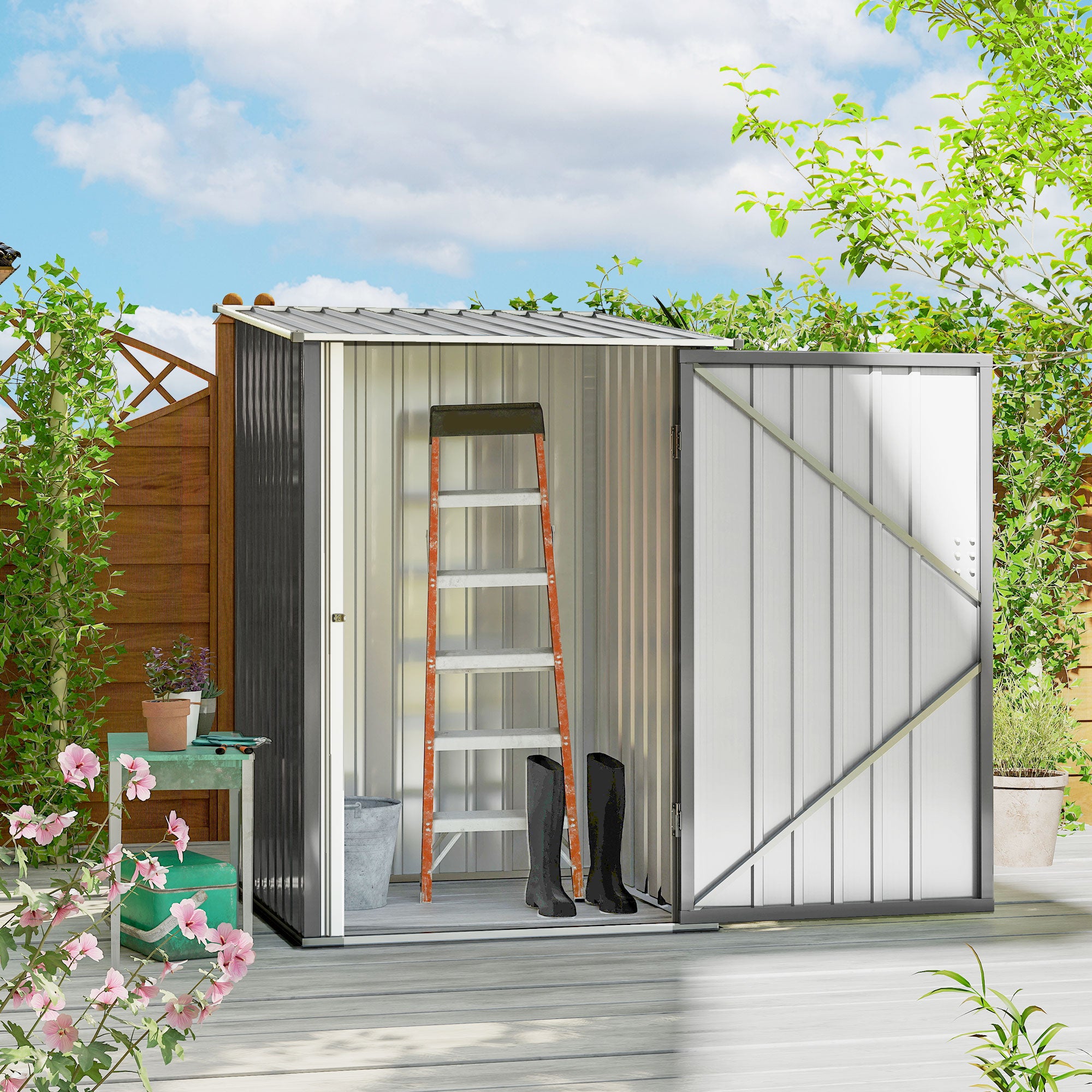 Abrigo de Jardim 100x103x160 cm Cinza - Armazenamento de Ferramentas