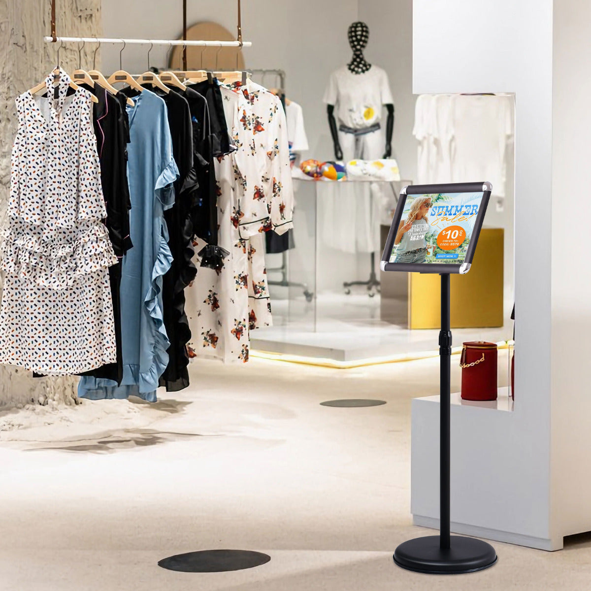 Suporte de Chão para Cartazes em Metal Ajustável em Altura Preto