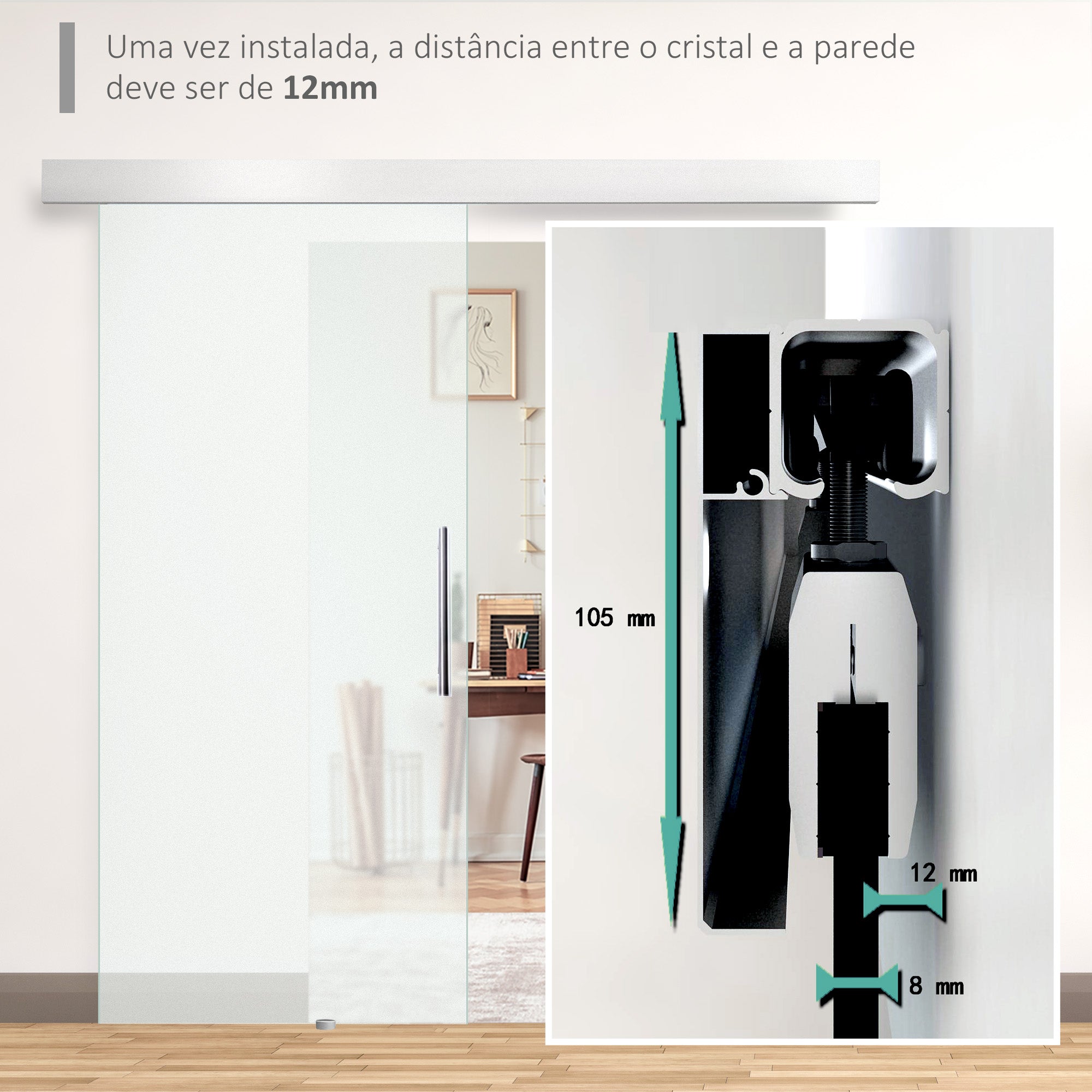 Porta de Correr de Vidro 102,5x205 cm - Cor Traslúcido