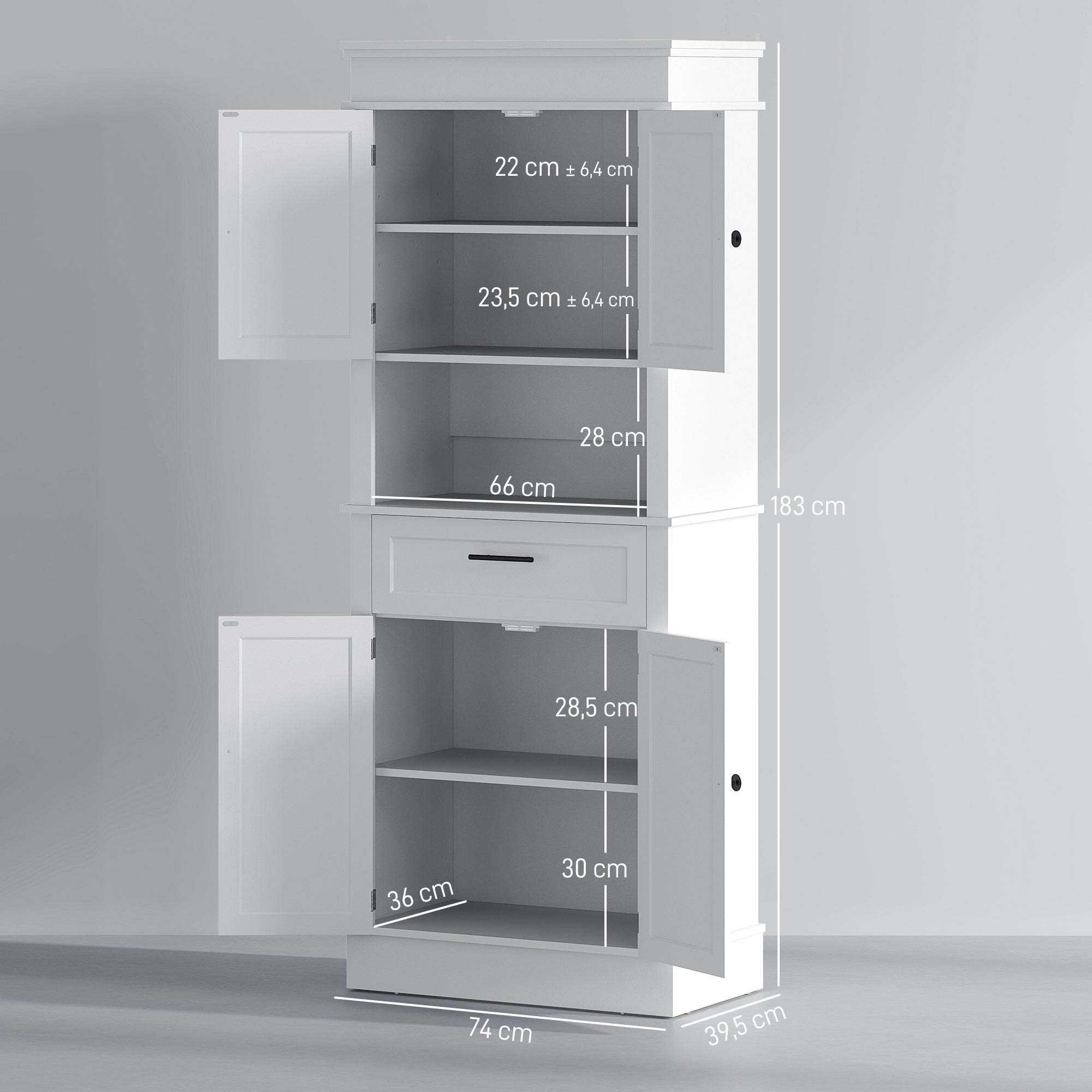 Armário de Cozinha Móvel Auxiliar – 74x39,5x183cm – Branco – Melamina e MDF