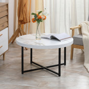 Mesa de Centro Redonda Elegante 80x80x45 cm - Branco e Preto