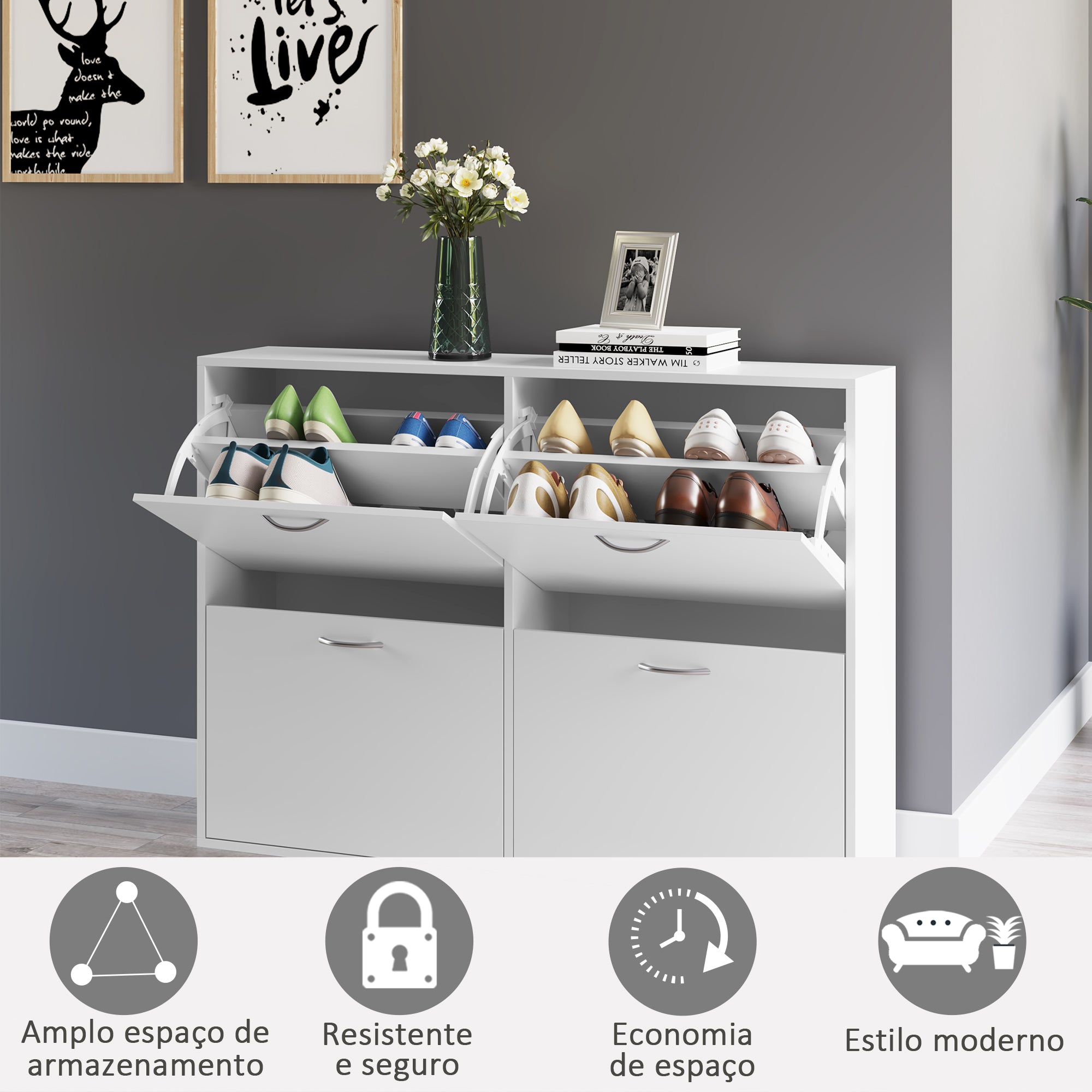 Sapateira Moderna – 120x24x81 cm – Branca – Melamina