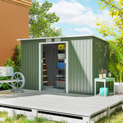 Abrigo de Jardim Verde 280x130x172cm em Aço Galvanizado com Porta Corrediça e Ventilações