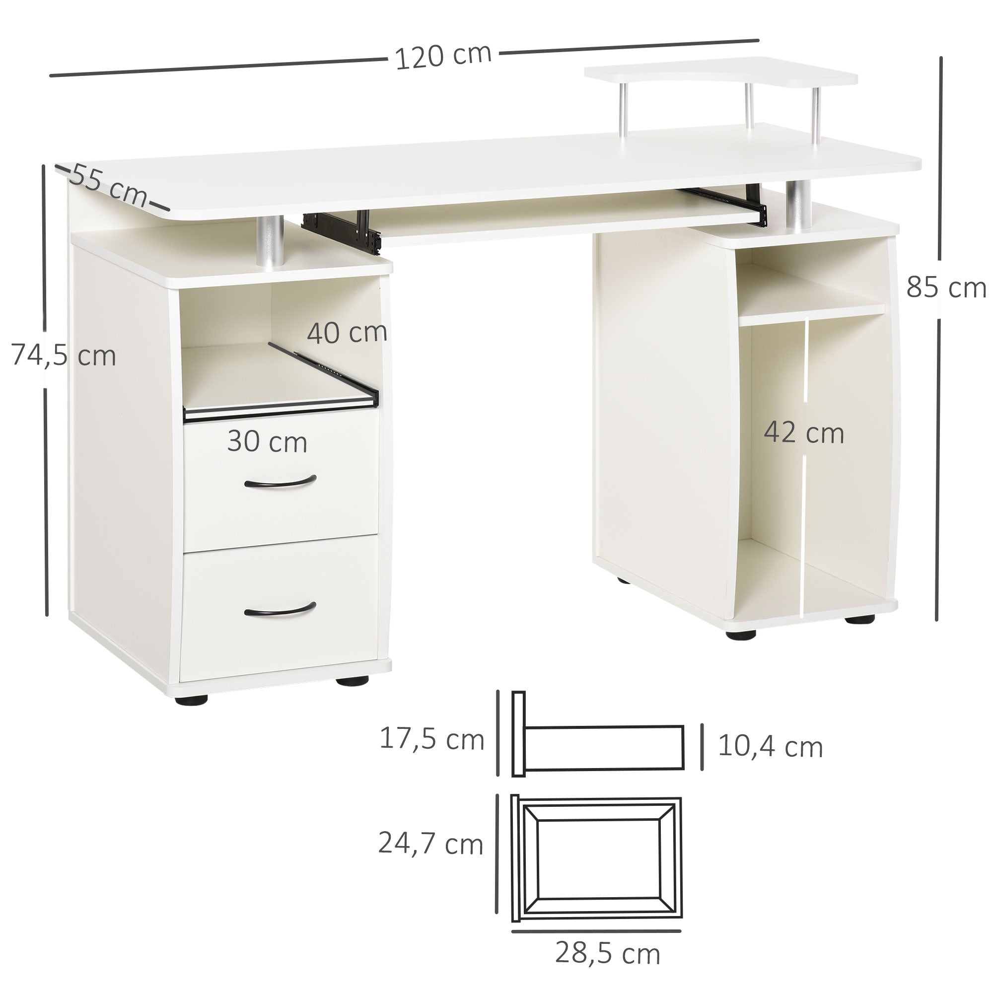 Mesa de Computador Compacta – 120x55x85 cm – Branco – Melamina