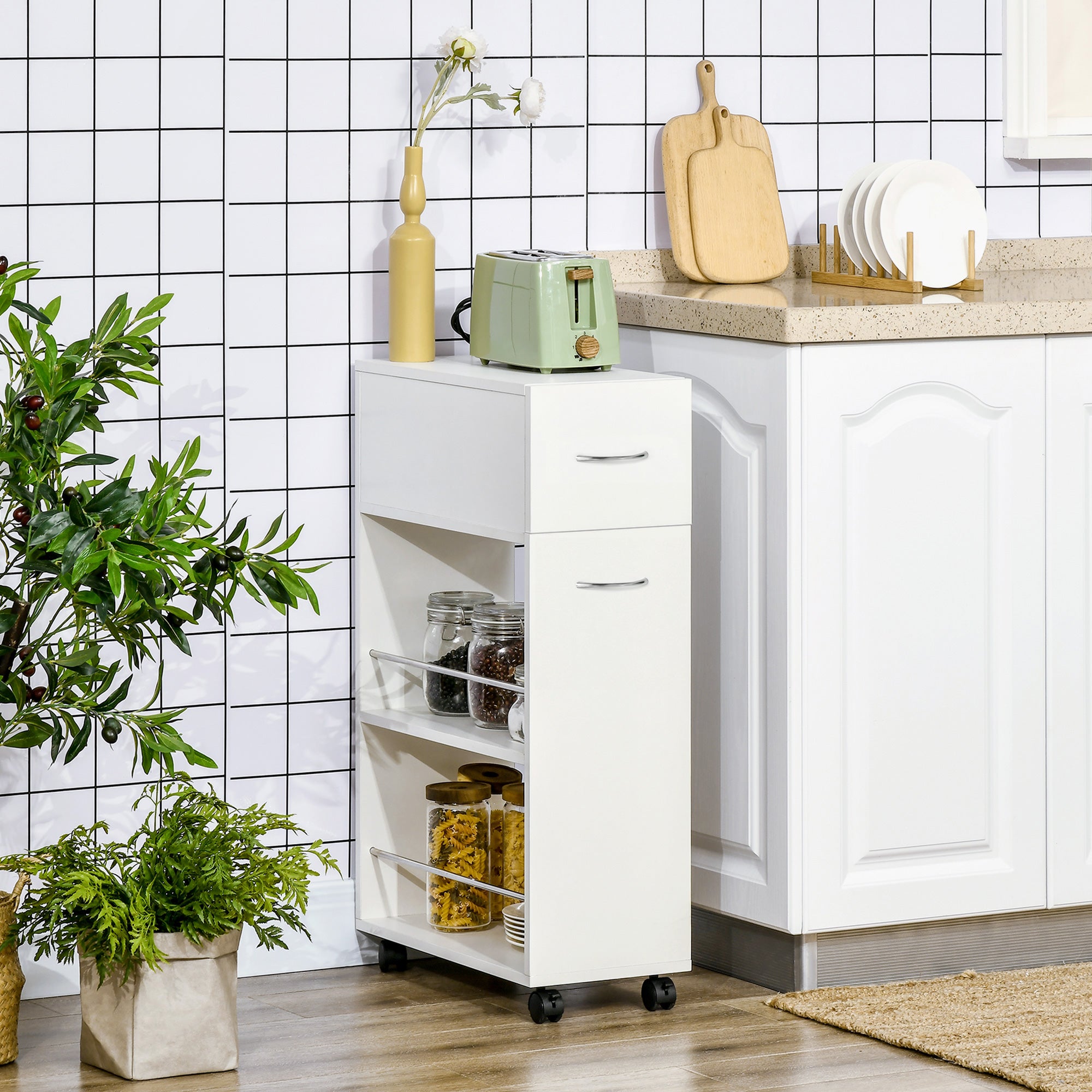 Carrinho de Cozinha Compacto Branco 25x50x85cm