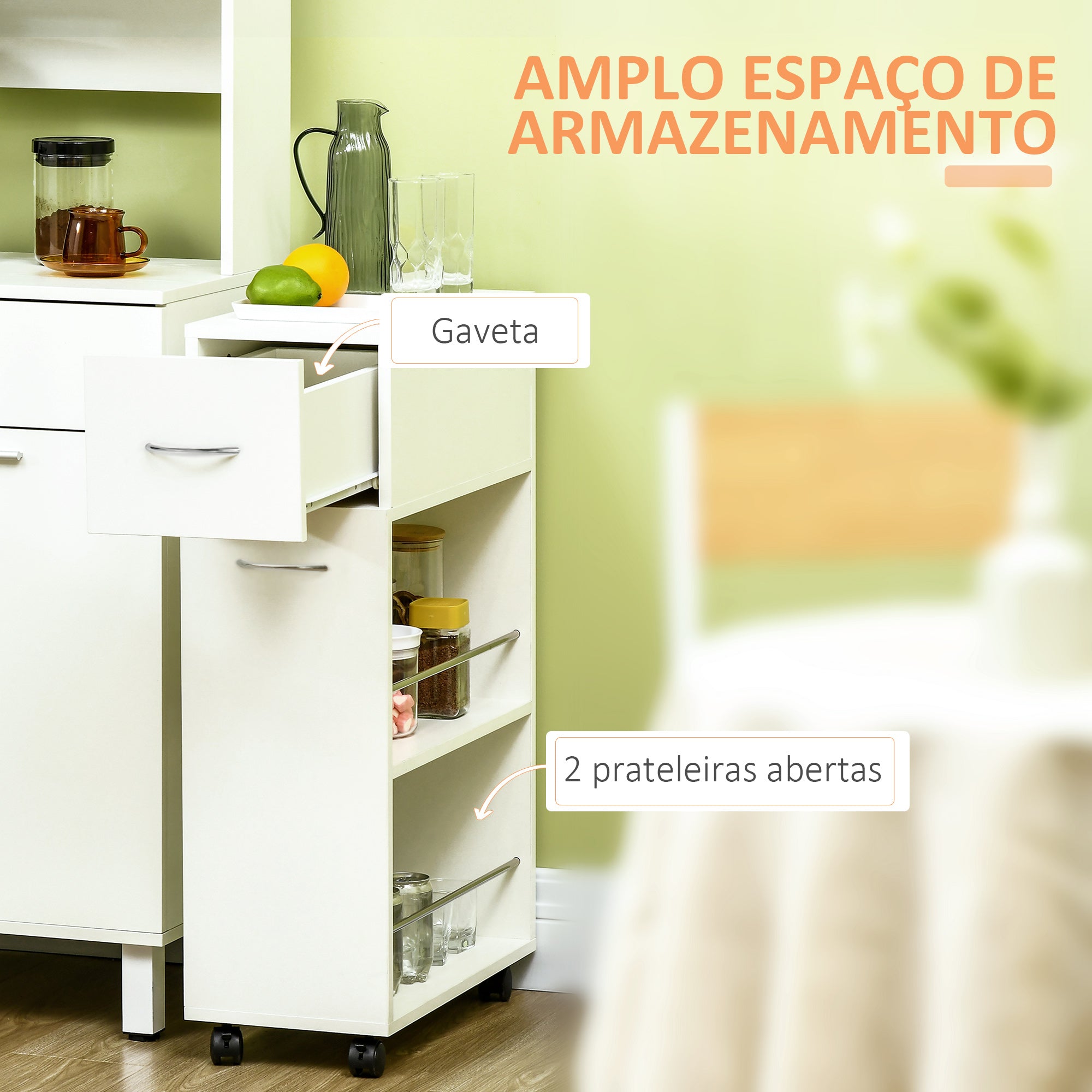 Carrinho de Cozinha Compacto Branco 25x50x85cm