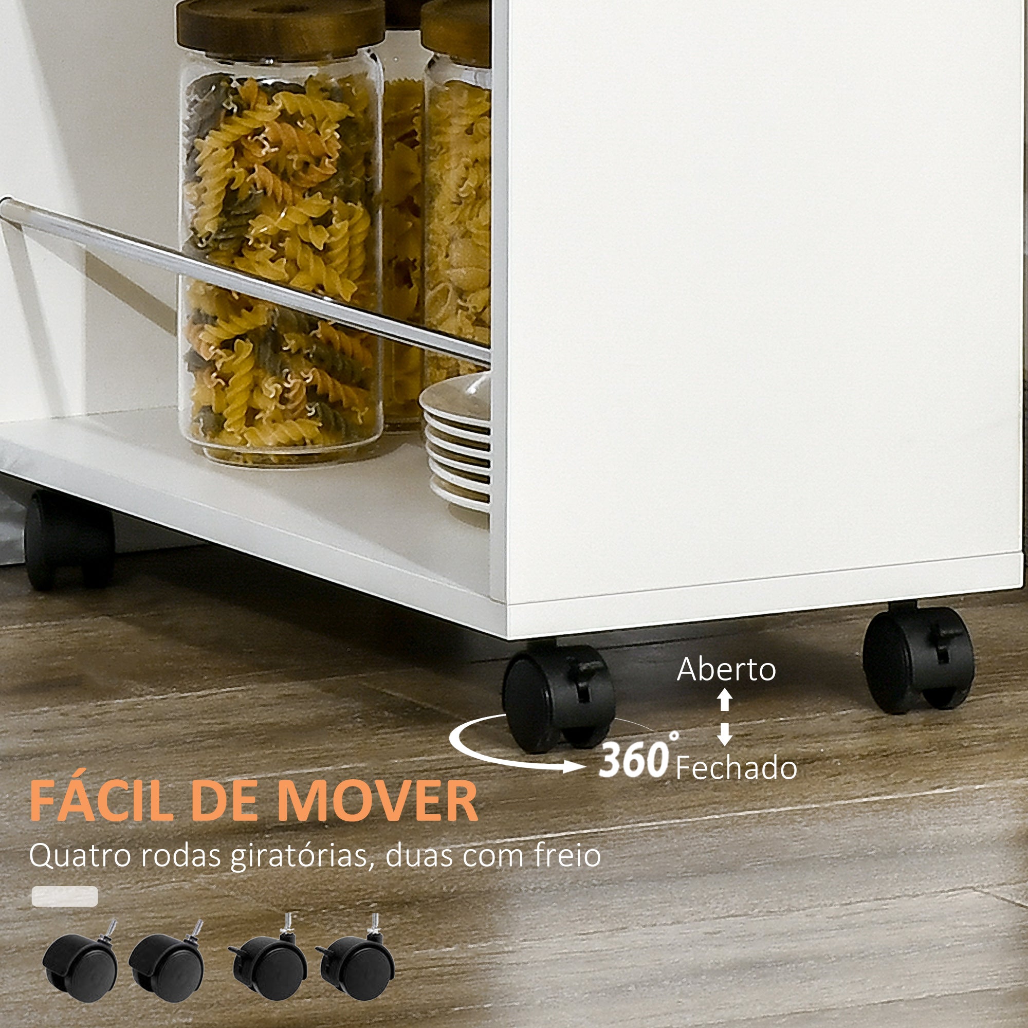 Carrinho de Cozinha Compacto Branco 25x50x85cm