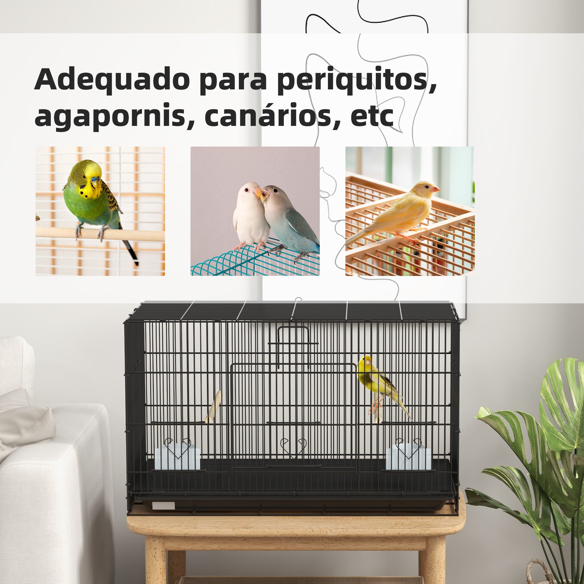 Gaiola para Pássaros – 77x46x45 cm – Preto – Metal e Plástico