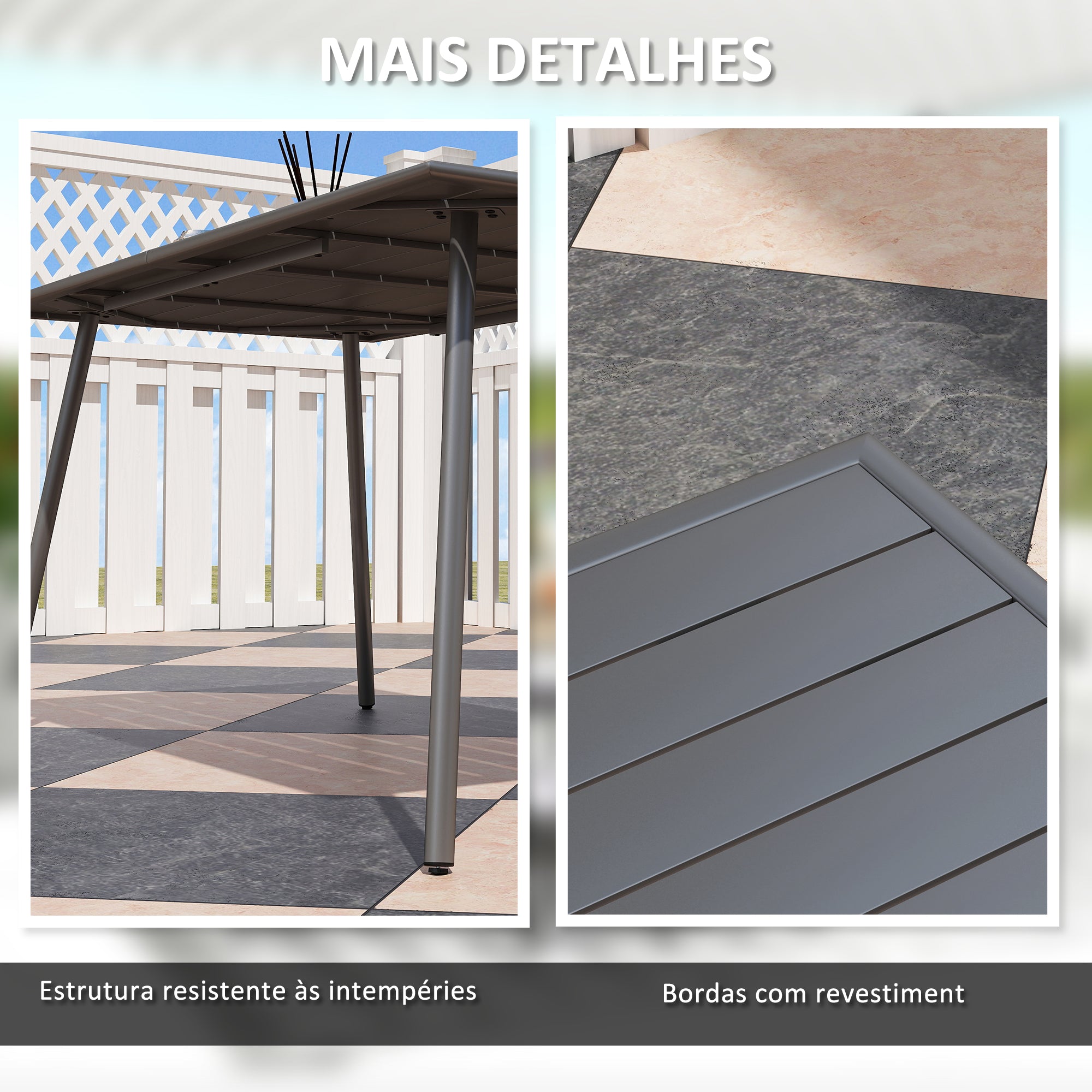Mesa de Jardim Retangular Cinzenta 150x80x74 cm em Aço Resistente às Intempéries