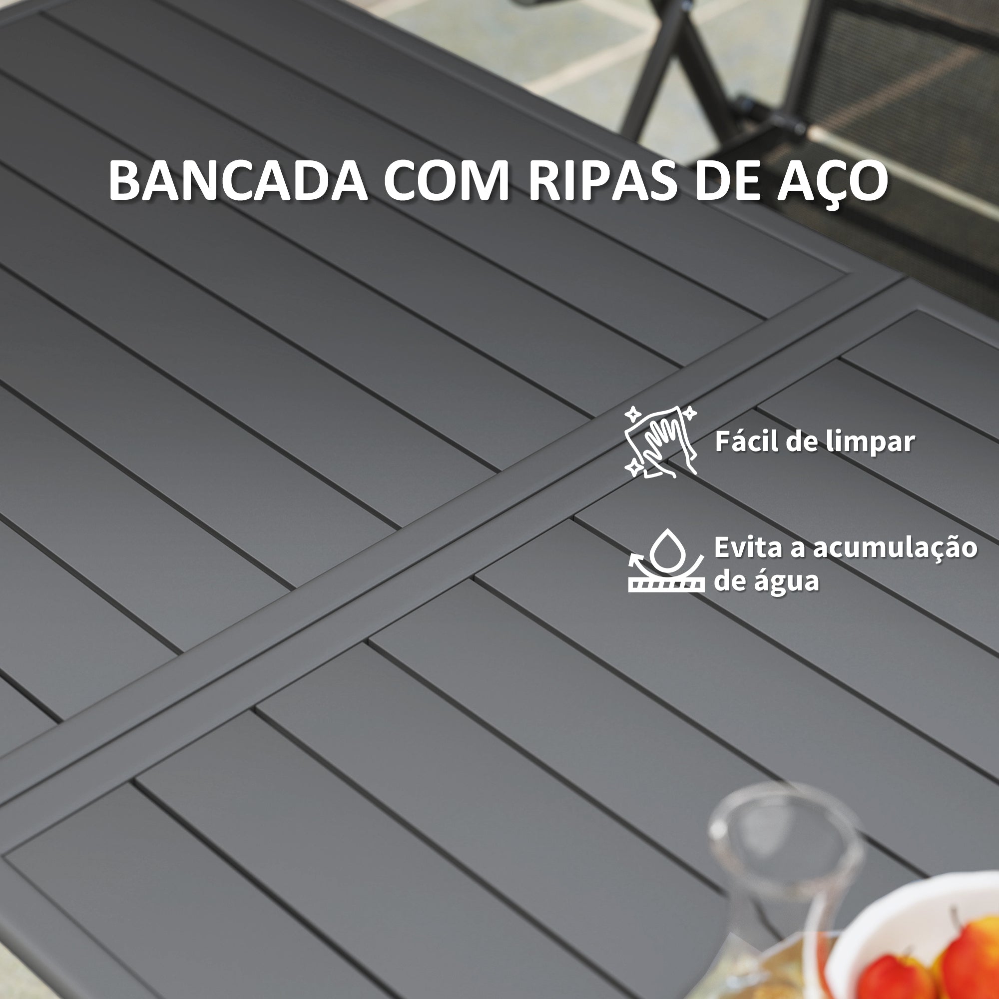 Mesa de Jardim Retangular Cinzenta 150x80x74 cm em Aço Resistente às Intempéries