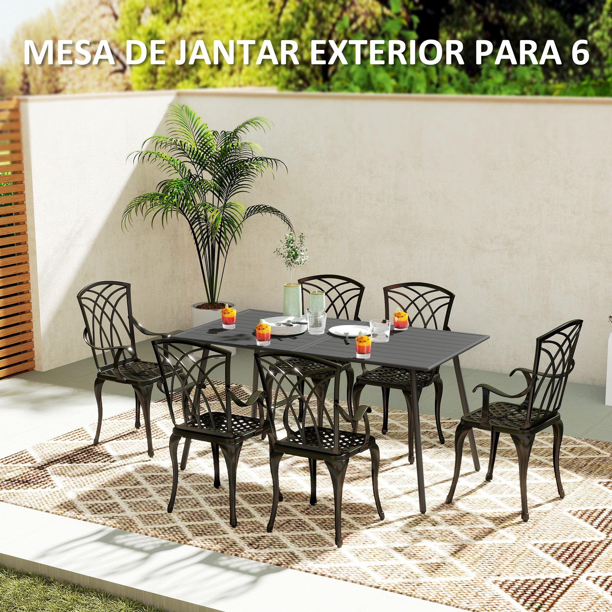 Mesa de Jardim Retangular Cinzenta 150x80x74 cm em Aço Resistente às Intempéries