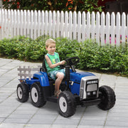 Trator Elétrico com Reboque Azul 136,5x50x52,5 cm para Crianças 3-6 Anos