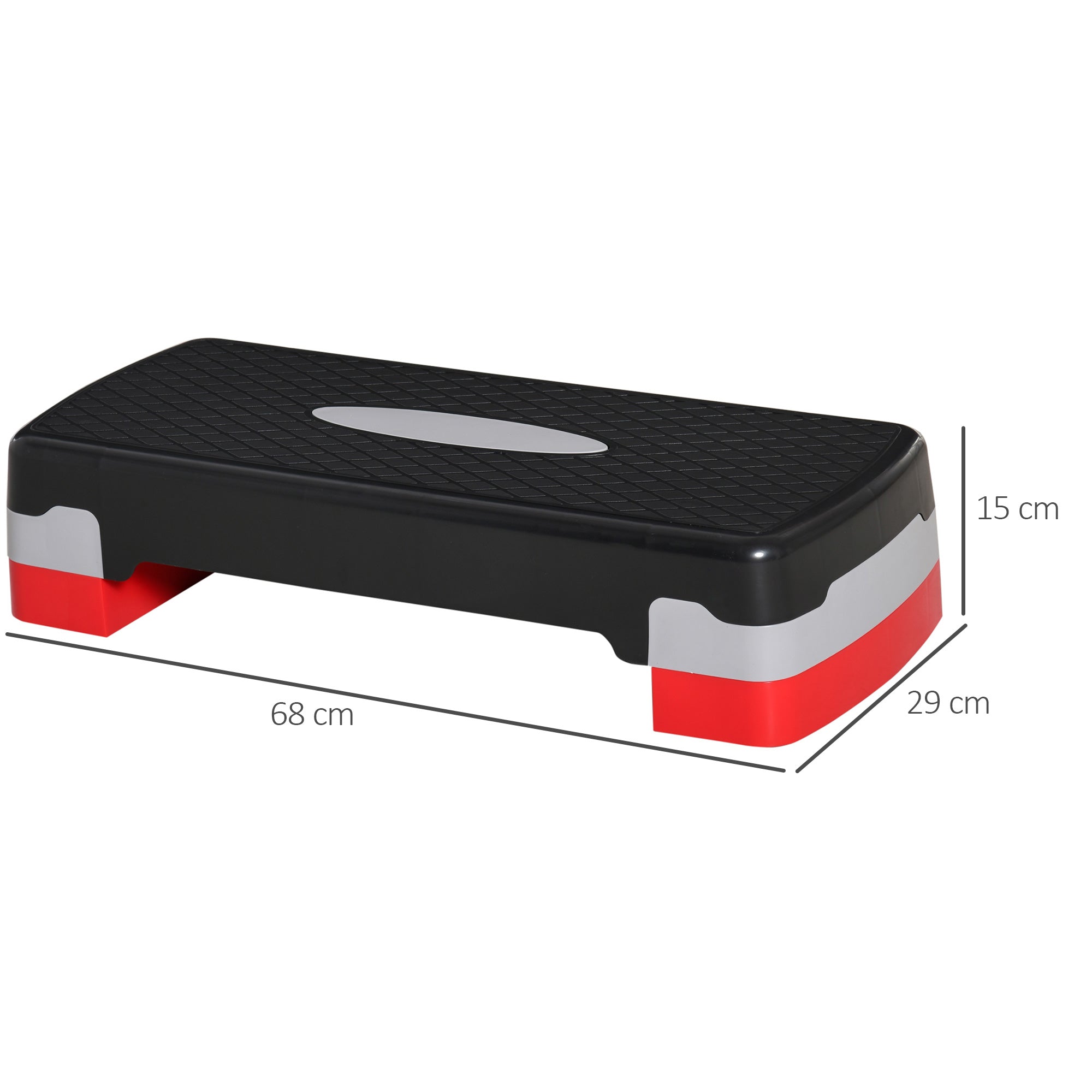 Step Aeróbico Plataforma Step Altura Ajustável 68x29x10-15cm Preto, Cinza e Vermelho