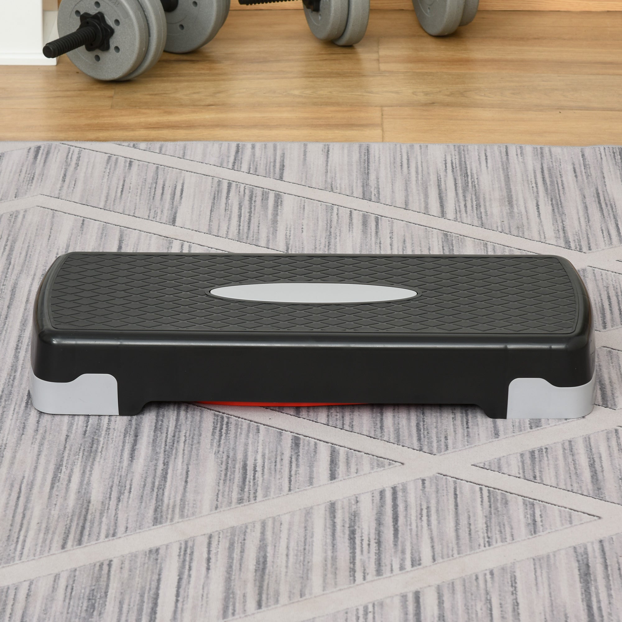 Step Aeróbico Plataforma Step Altura Ajustável 68x29x10-15cm Preto, Cinza e Vermelho