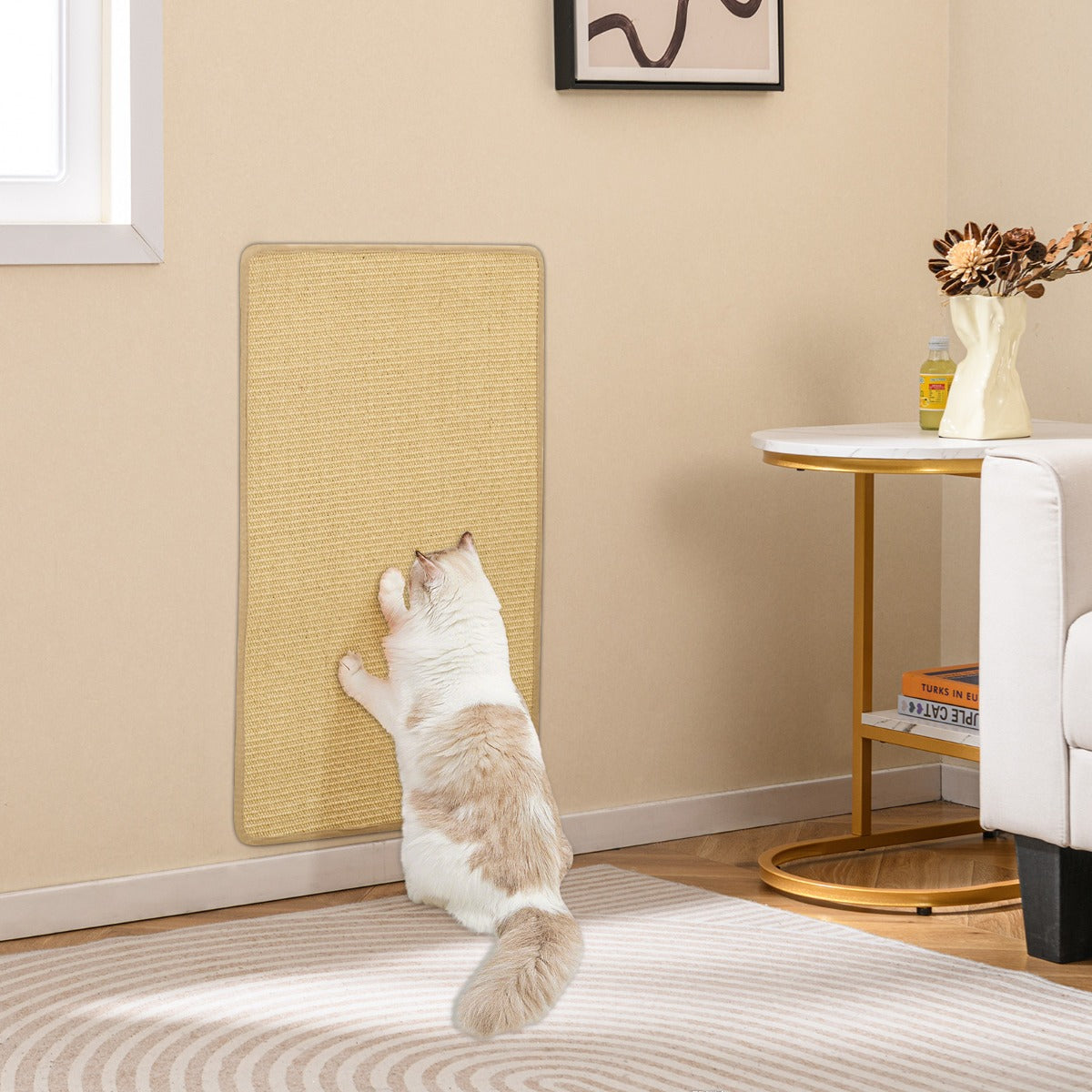 Conjunto de 2 Tapetes Arranhadores em Sisal Natural para Gatos de Interior com Adesivos de Velcro 80 x 50 cm Natural