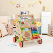 Andador Multicolor de Madeira para Crianças a Partir dos 3 Anos com Pega, Armazenamento e Rodas 35 x 31 x 44 cm