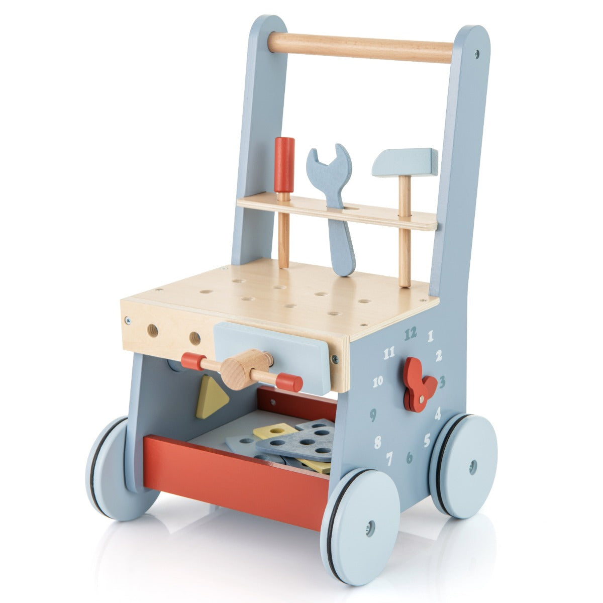 Andador de Madeira para Bebés – 30 x 30 x 47 cm – Azul