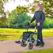 Andador Rollator 2 em 1 Multiusos de Alumínio com Altura Ajustável para Pessoas Idosas Carga 136 kg Azul
