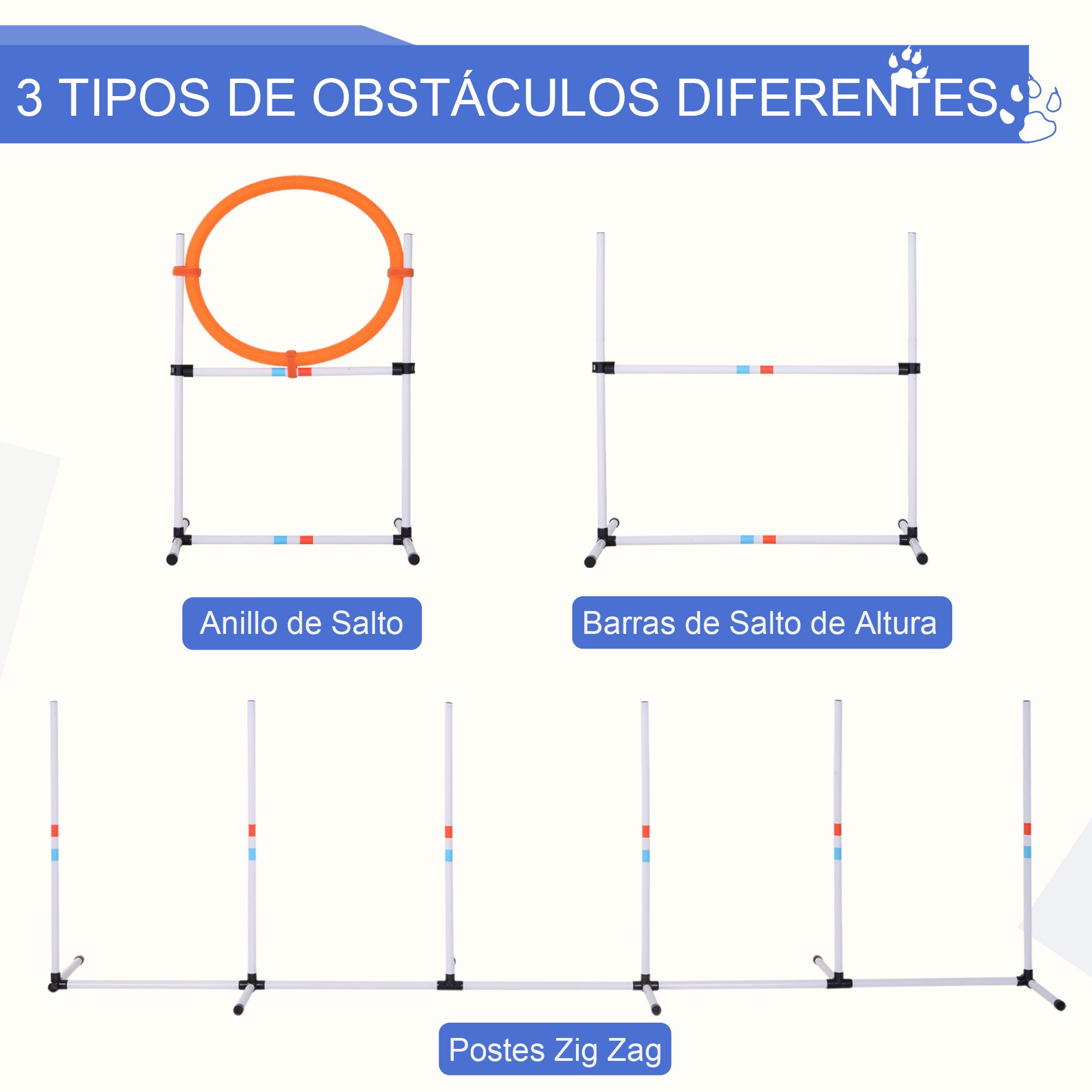 Conjunto de Treino de Agilidade para Cães Branco e Amarelo - 328 x 65 x 94,5 cm