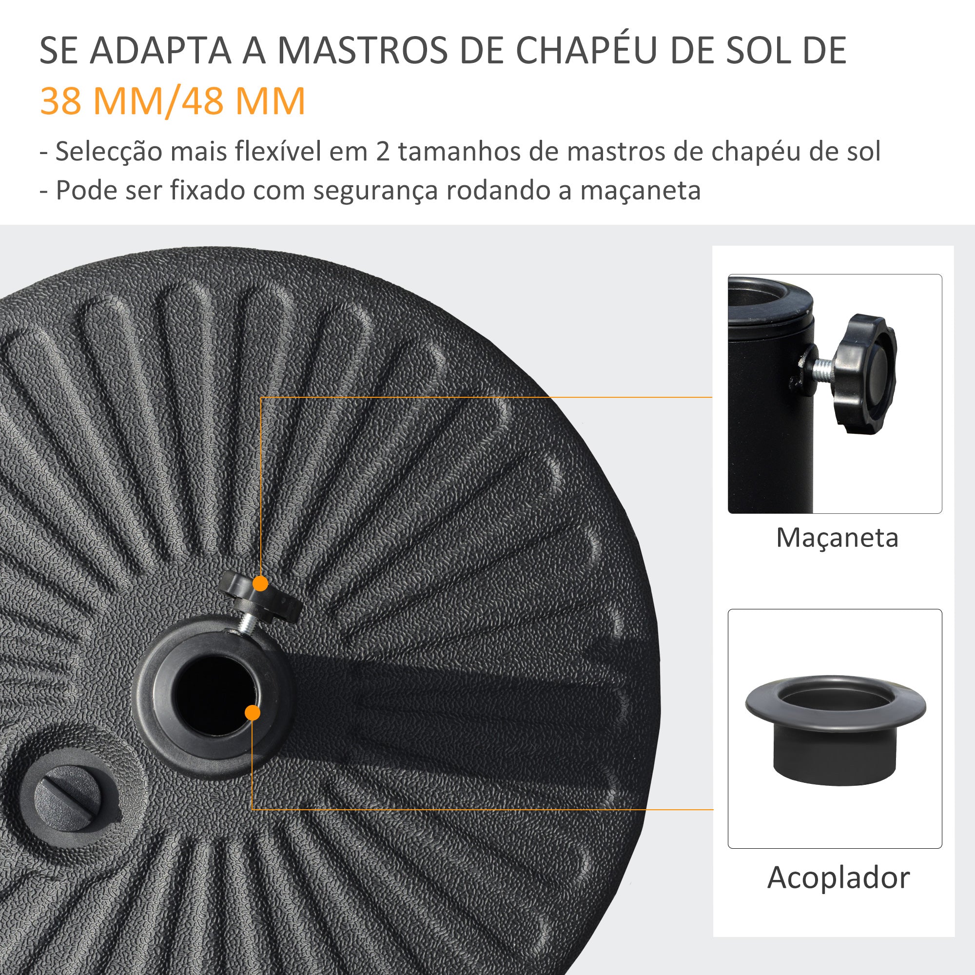 Base de Chapéu de Sol Recarregável de Água – Ø51x28cm – Preto – Plástico