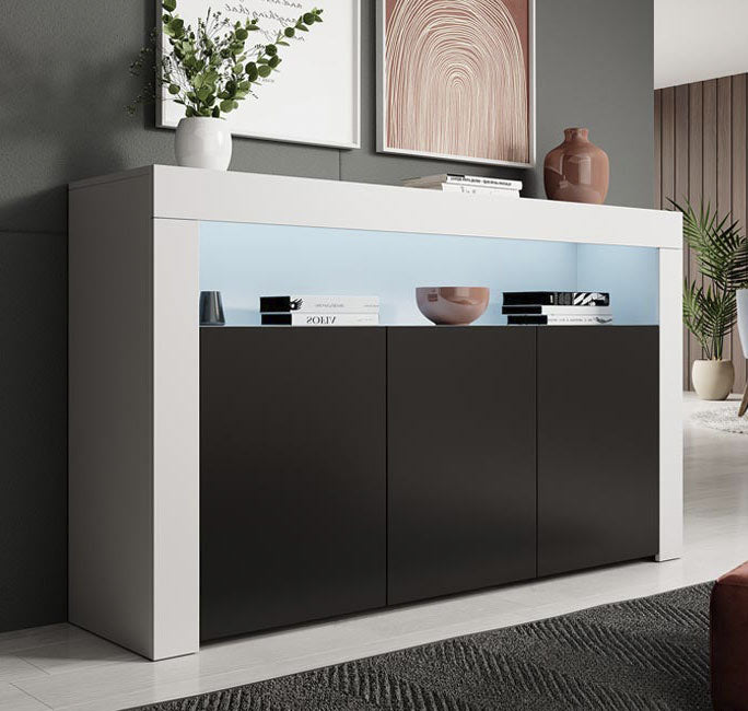 Aparador – 155 cm x 91,5 cm x 37 cm – Branco e Preto – Melamina