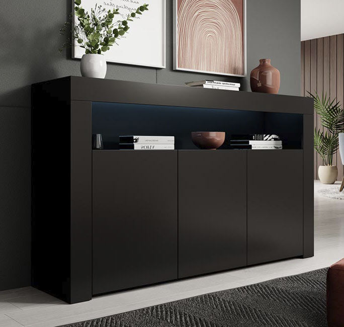 Aparador Aker – 155 cm x 91,5 cm x 37 cm – Preto Mate – Melamina