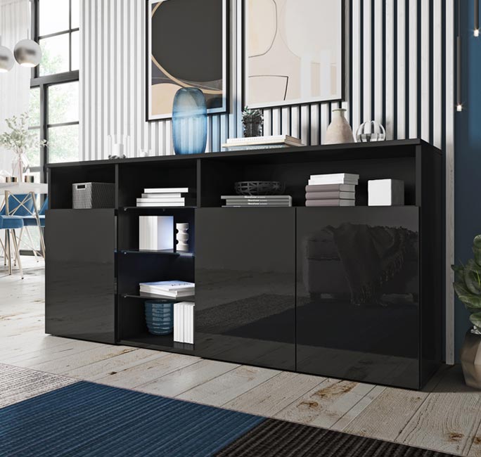 Aparador – 150 cm x 72 cm x 35 cm – Negro – Melamina