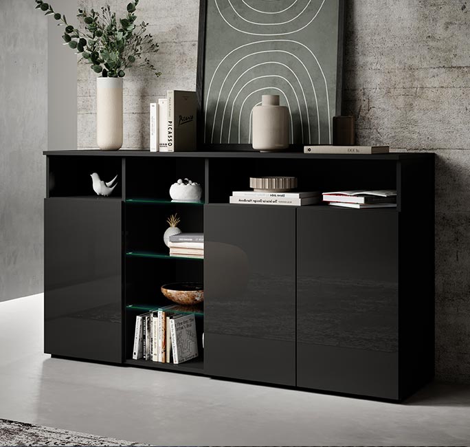 Aparador – 150 cm x 82 cm x 40 cm – Preto – Melamina