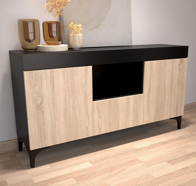 Aparador – 130 cm – preto, sonoma – melamínico