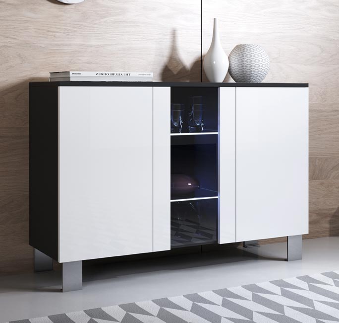Aparador – 120x82cm – Preto e Branco – Melamina e Metacrilato